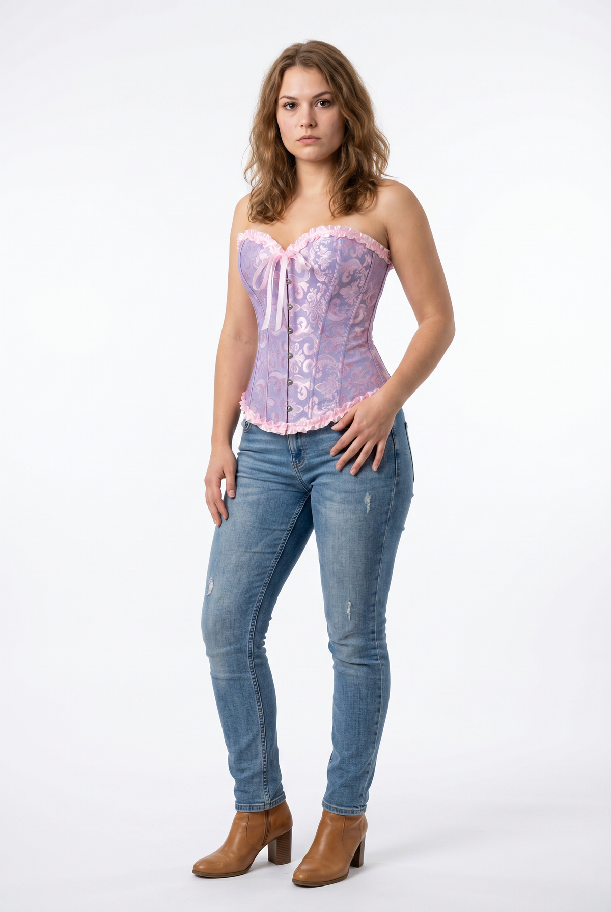 Purple Brocade Strapless Corset Top