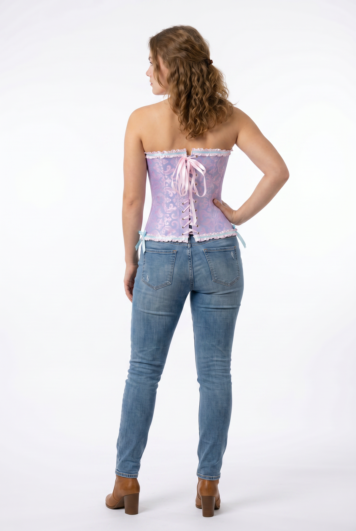 Purple Brocade Strapless Corset Top