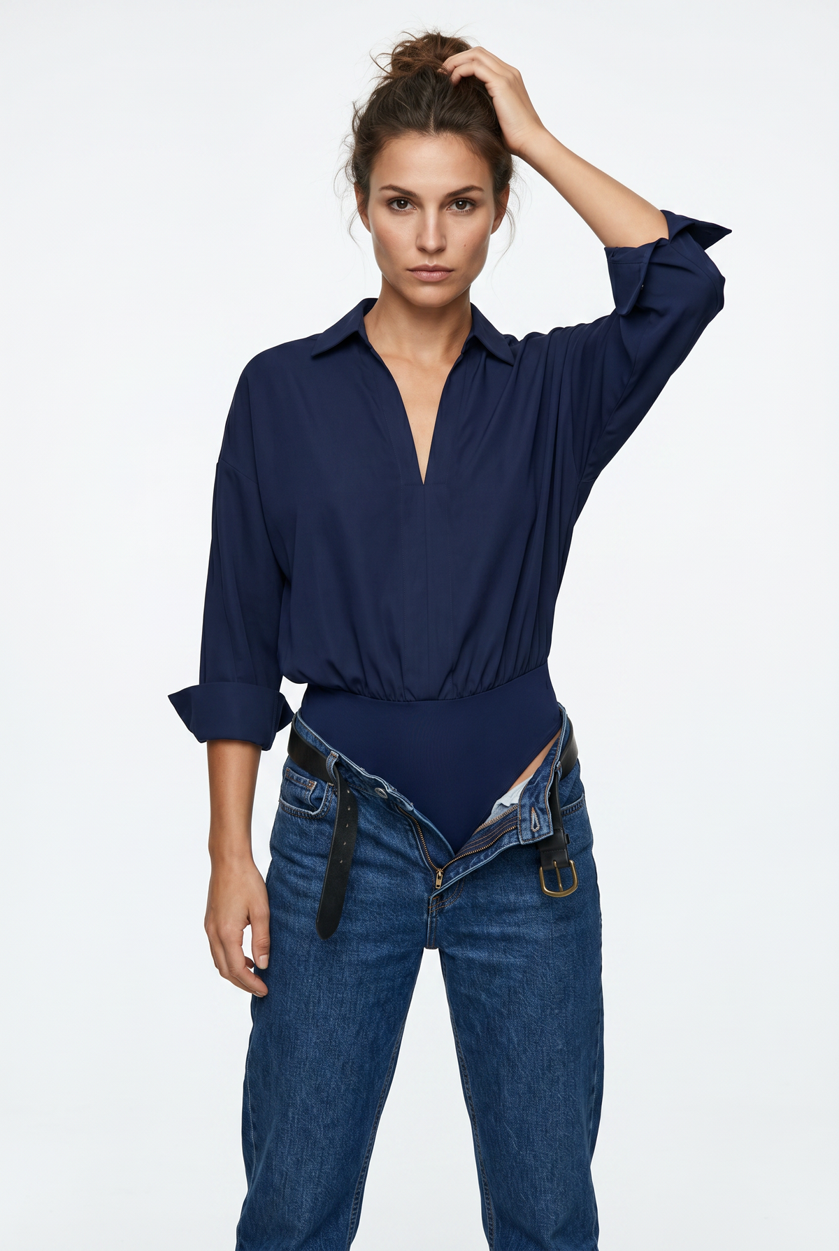 Navy Shirt Bodysuit Long Sleeve