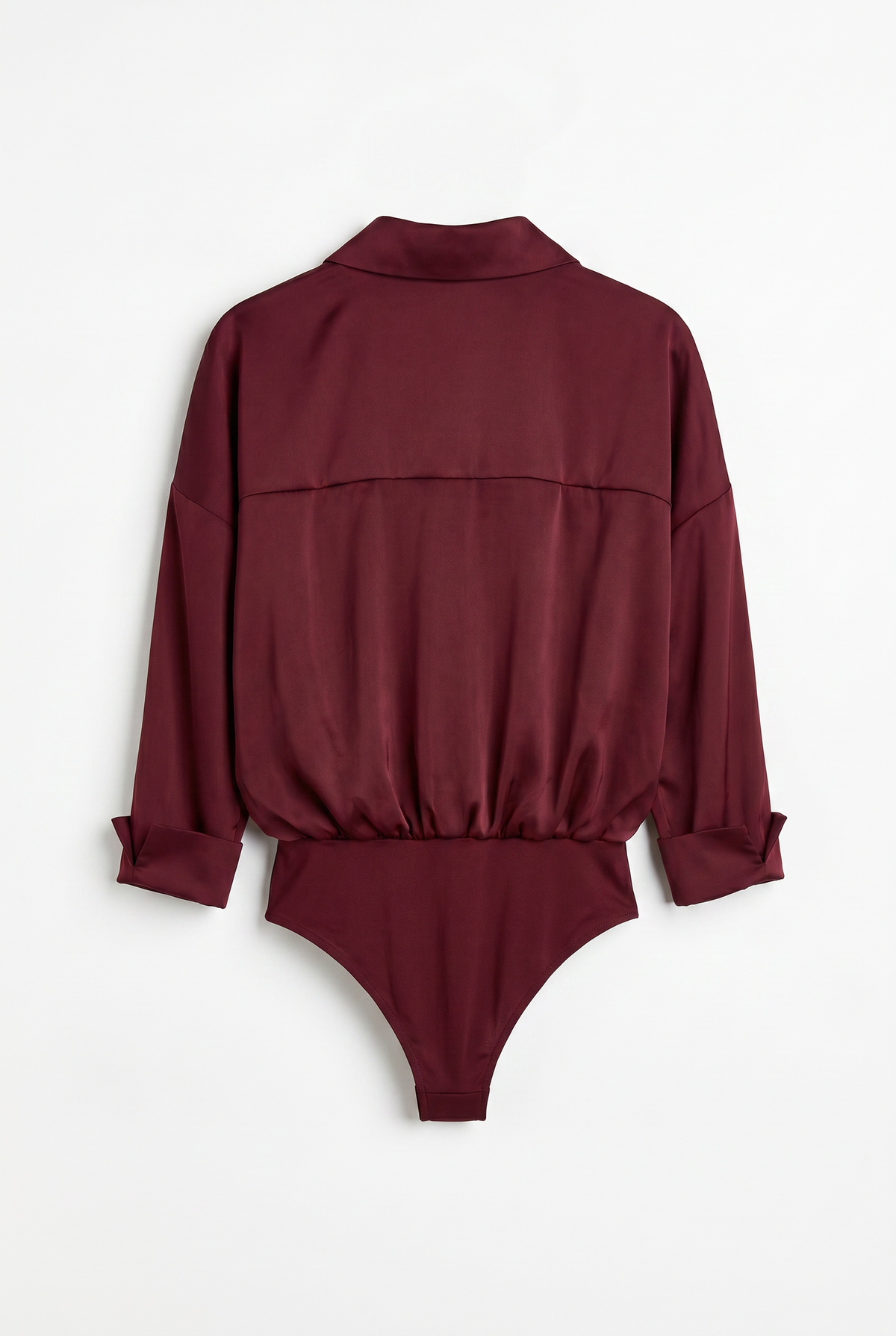 Burgundy Satin Shirt Bodysuit