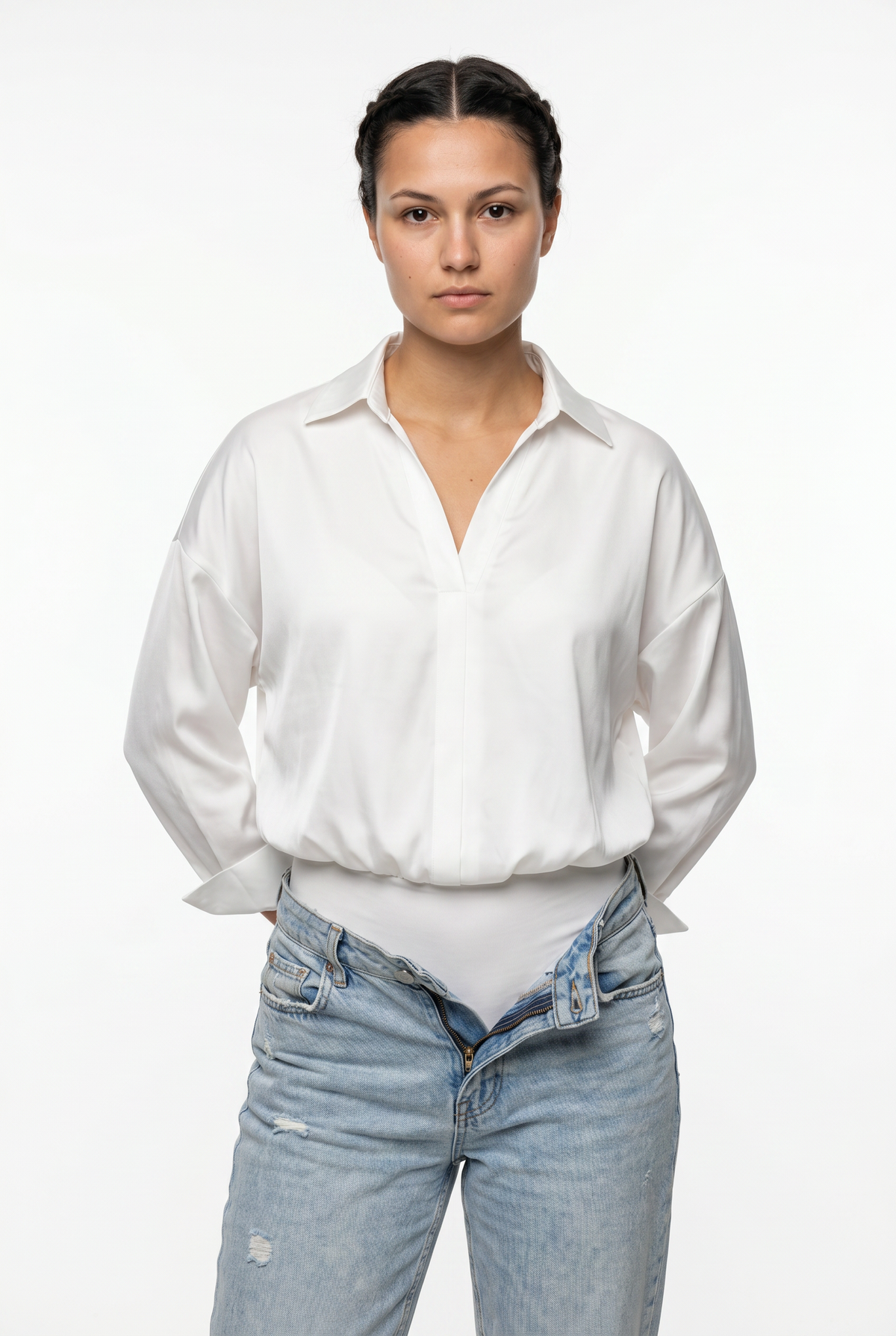 White Oversized Shirt Bodysuit