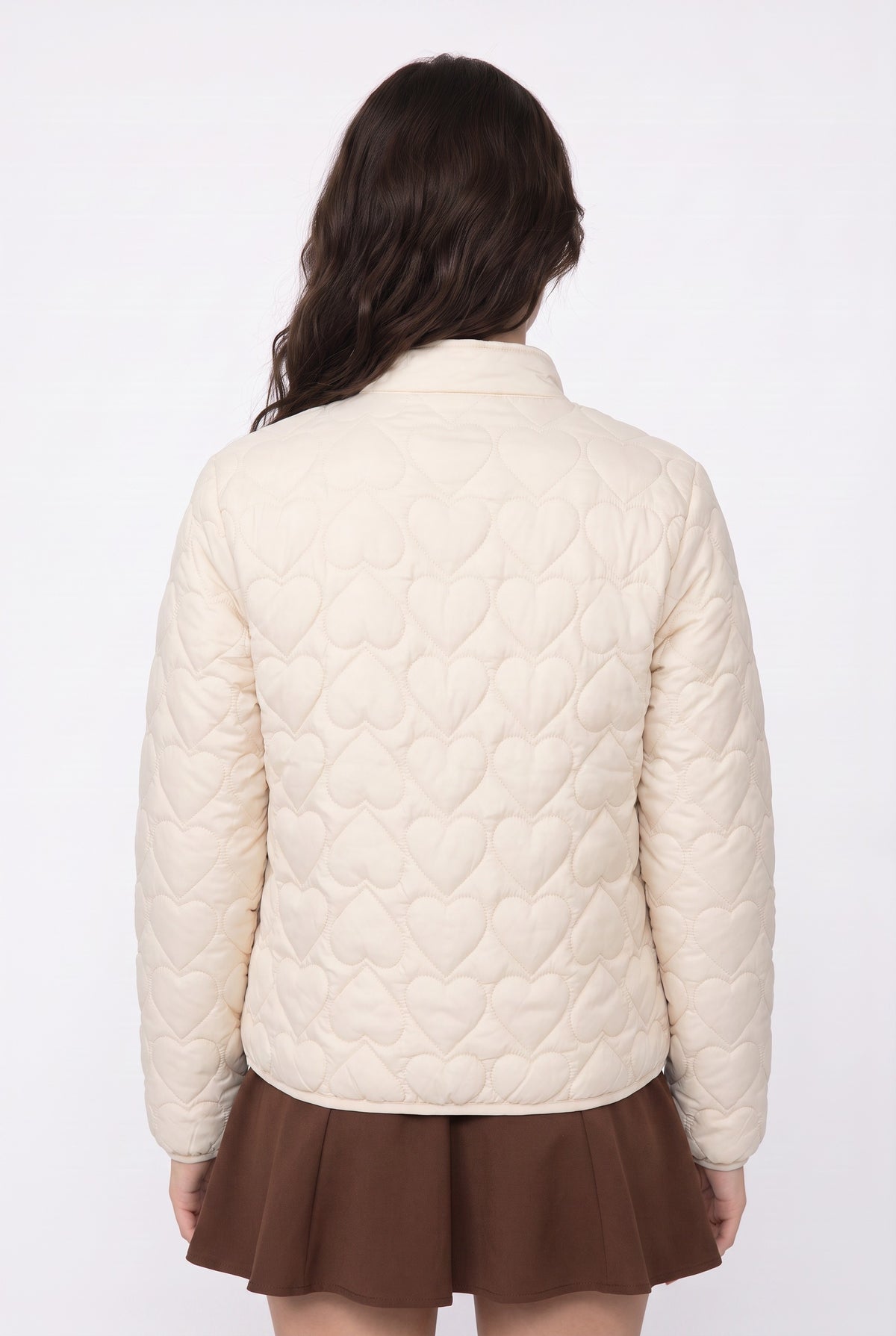 Beige Heart Quilted Puffer Jacket
