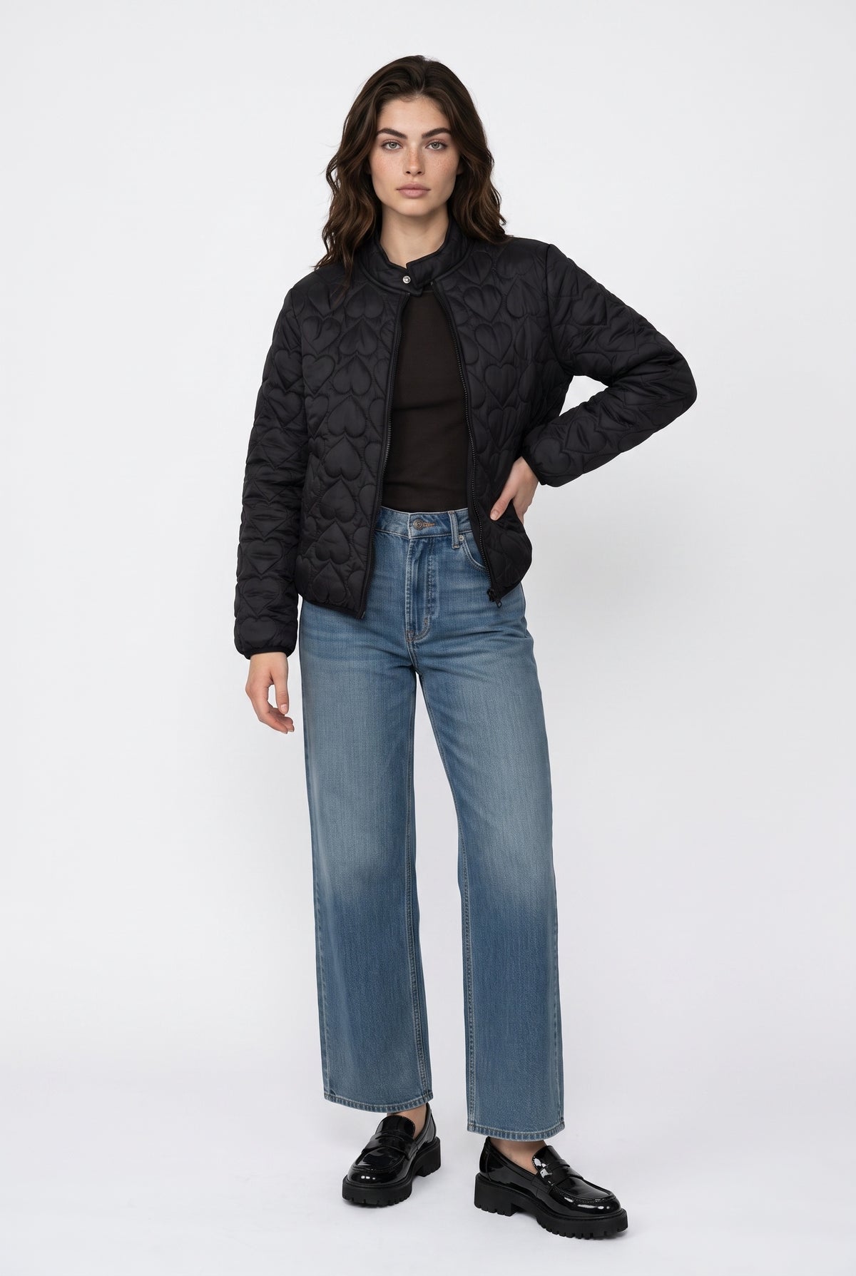Black Heart Quilted Bomber Jacket