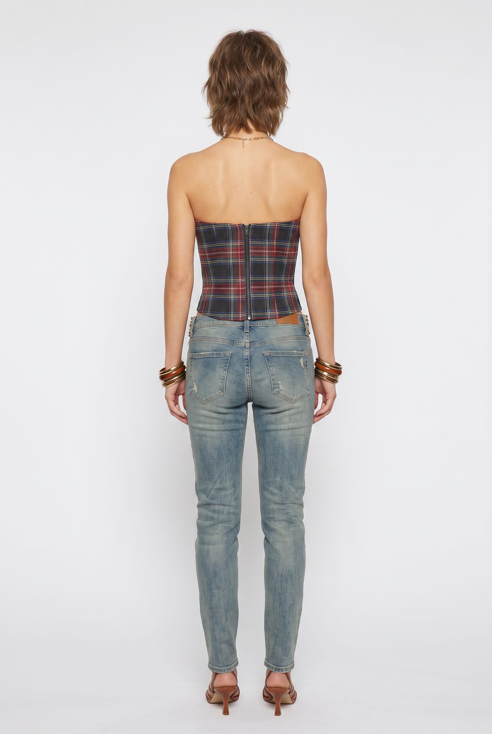Navy Tartan Plaid Structured Corset Top