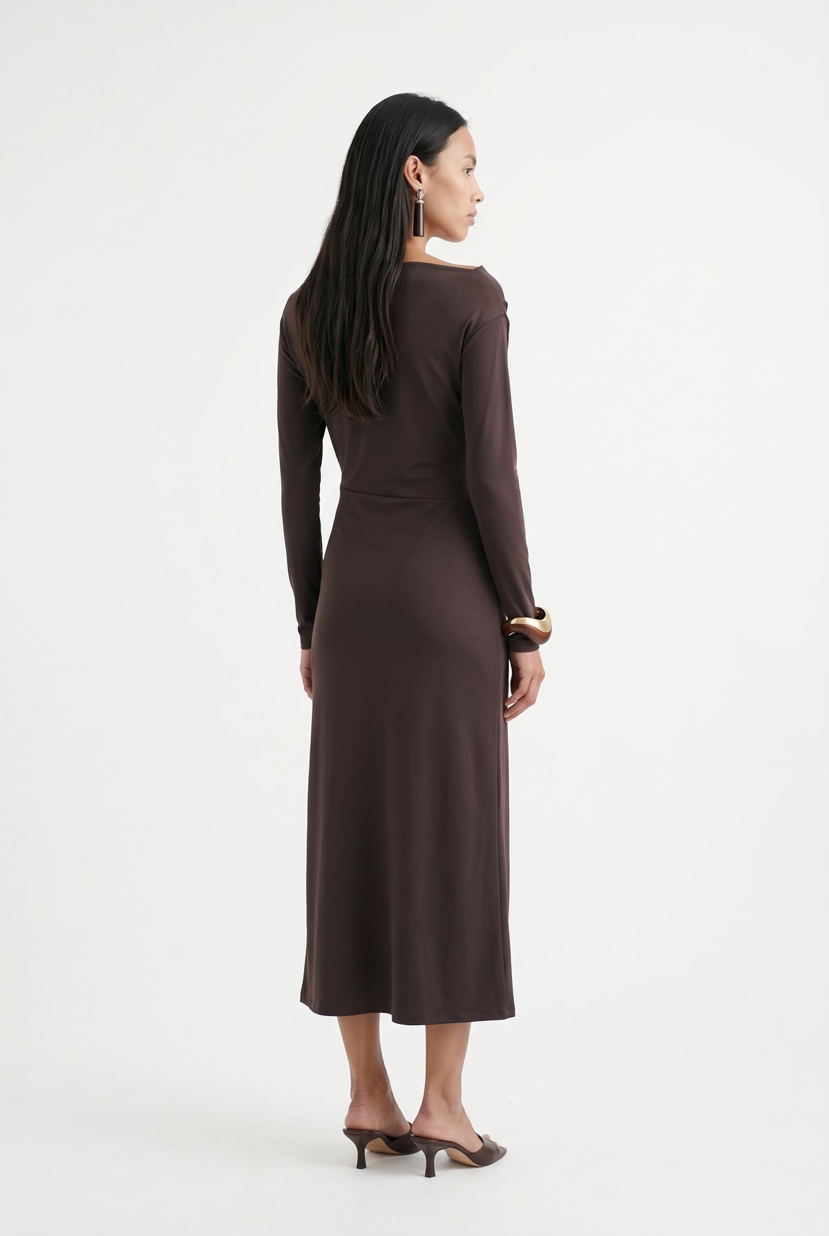 Brown Cowl Neck Midi Dress
