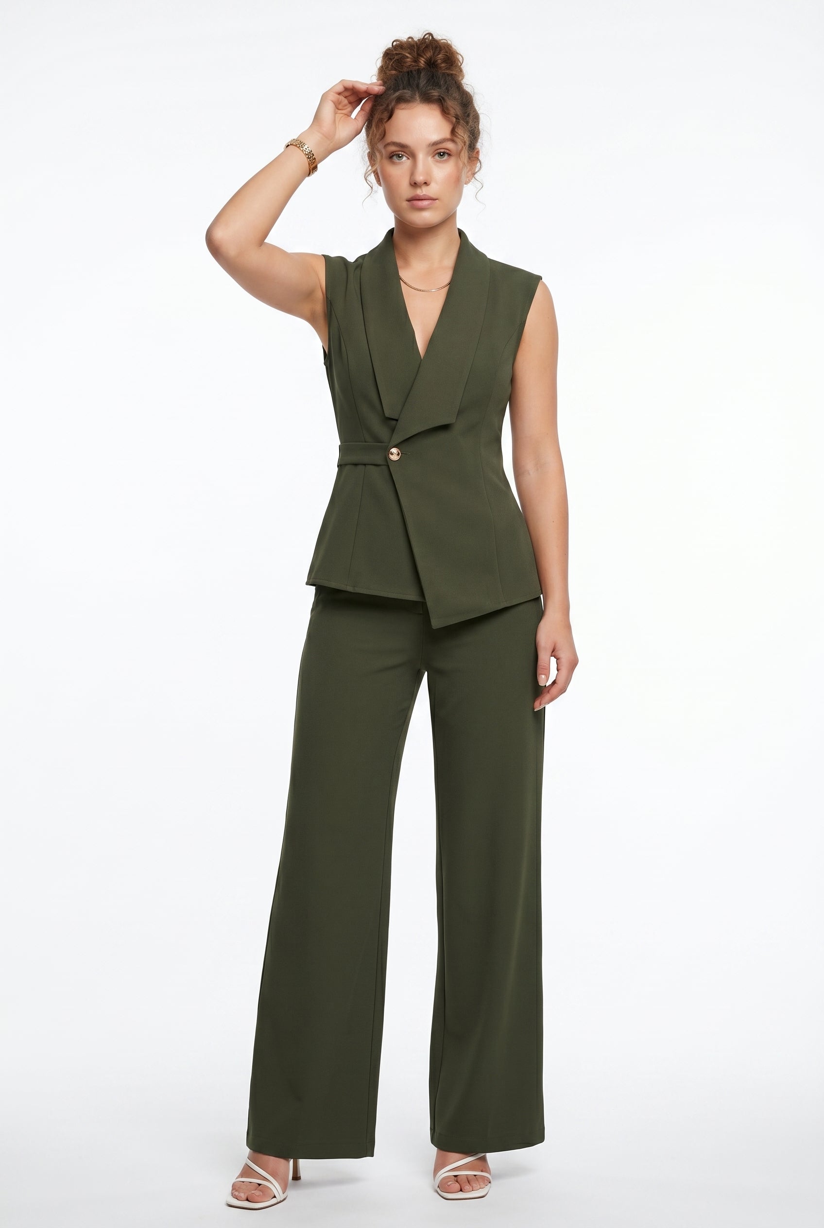 Olive Green Sleeveless Blazer Co-ord Set