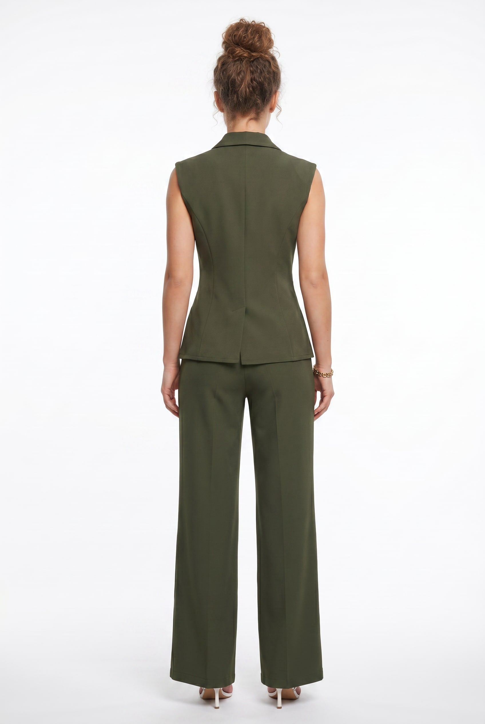 Olive Green Sleeveless Blazer Co-ord Set