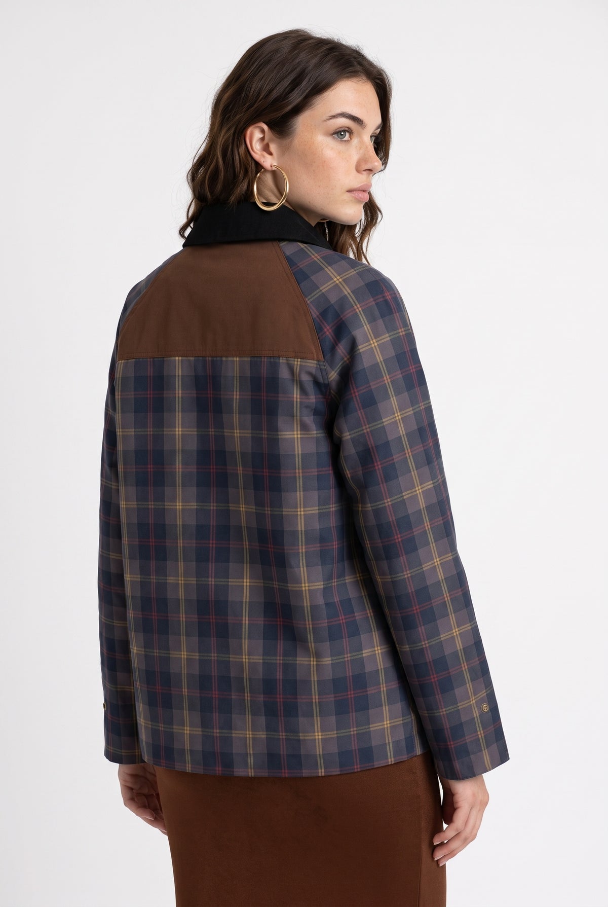 Navy Plaid Contrast Trim Jacket