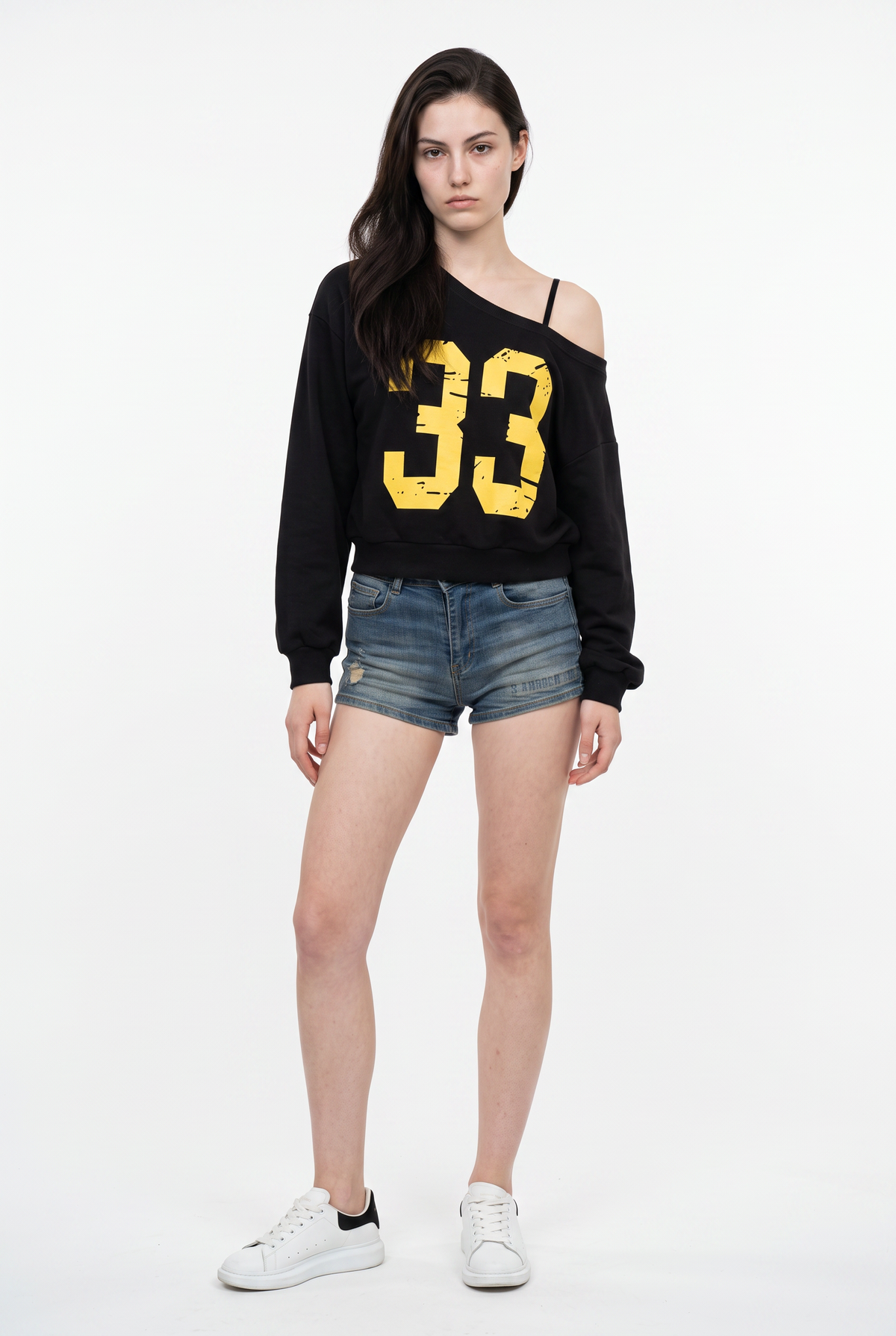 Black Off-Shoulder Graphic Sweatshirt