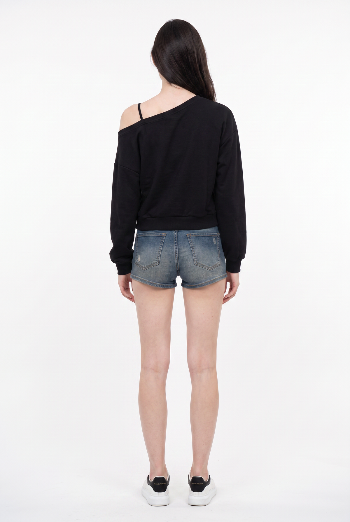 Black Off-Shoulder Graphic Sweatshirt