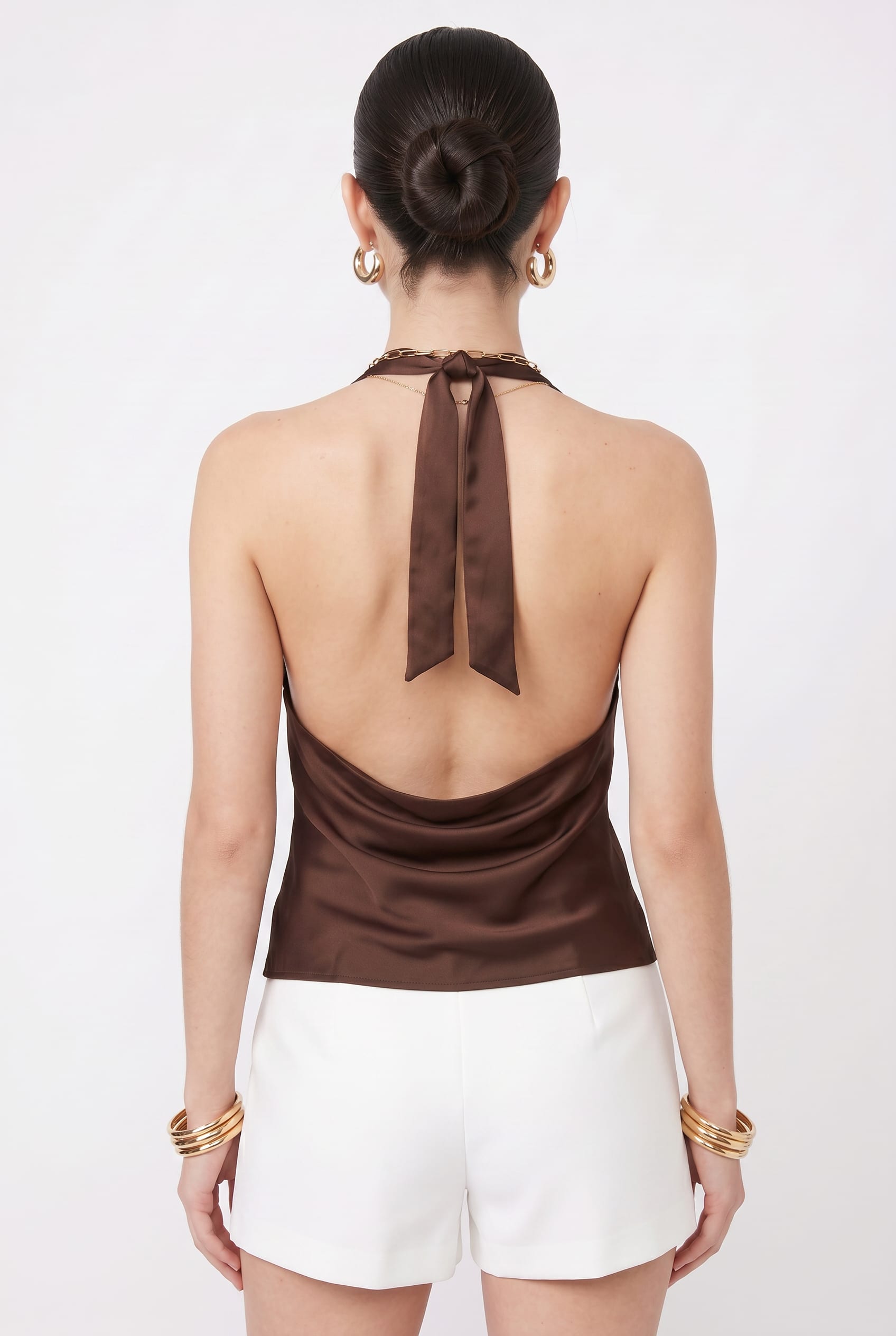 Chocolate Brown Cowl Halter Neck Top
