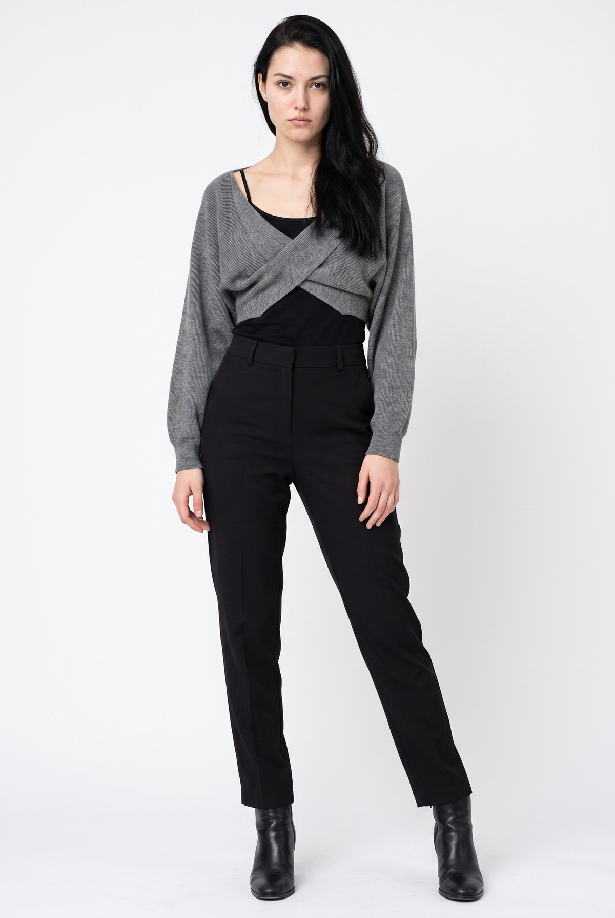 Gray Wrap Crossover Knit Cardigan
