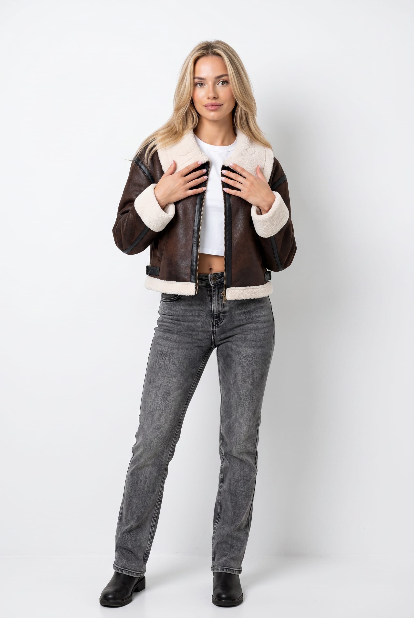 Brown Shearling Aviator Leather Jacket