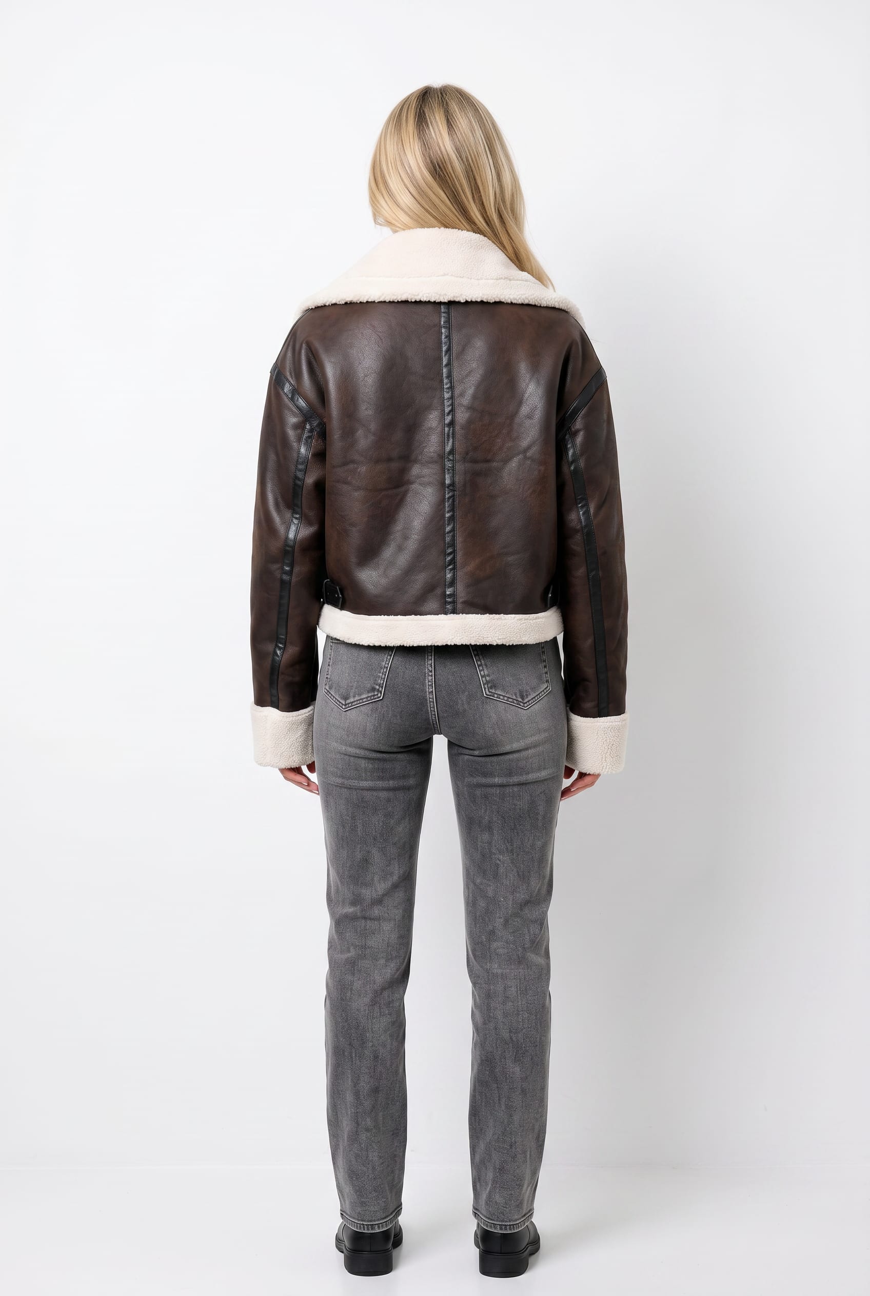 Brown Shearling Aviator Leather Jacket