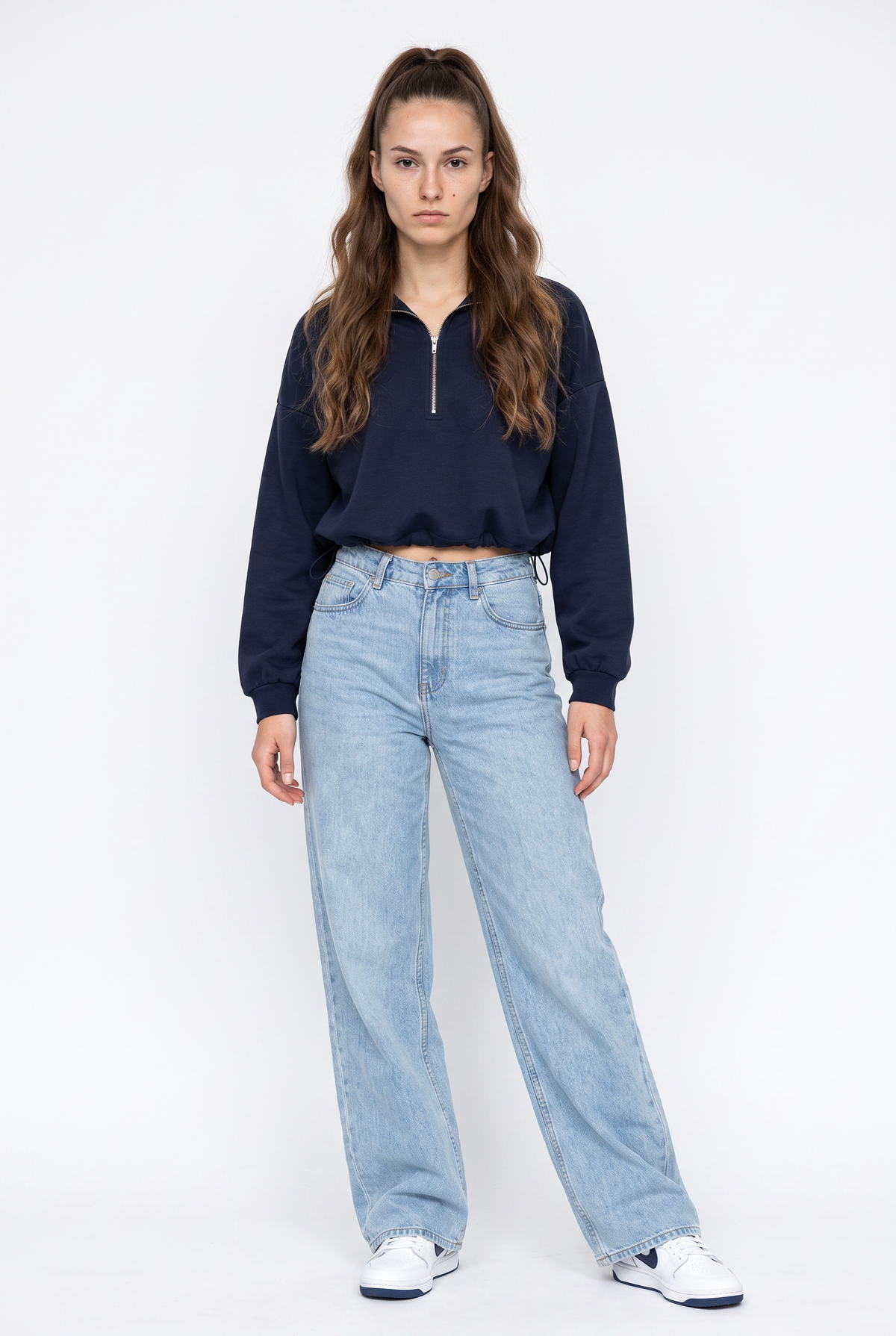 Navy Cropped Half-Zip Sweatshirt