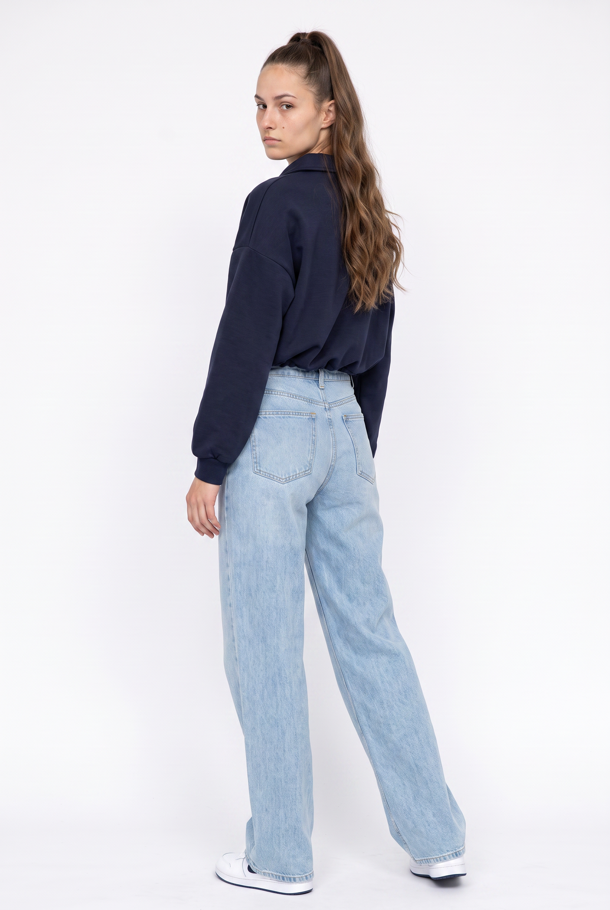 Navy Cropped Half-Zip Sweatshirt