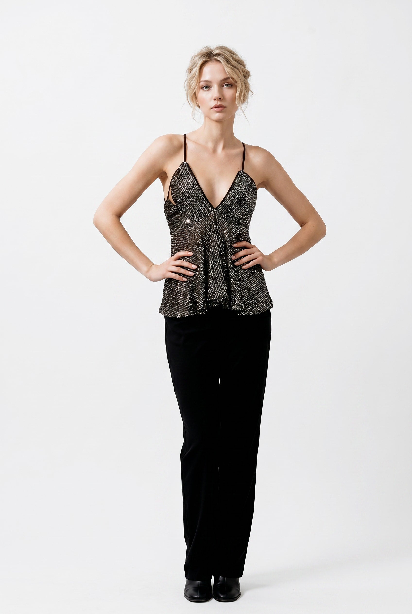 Metallic Sequin Peplum Cami Top