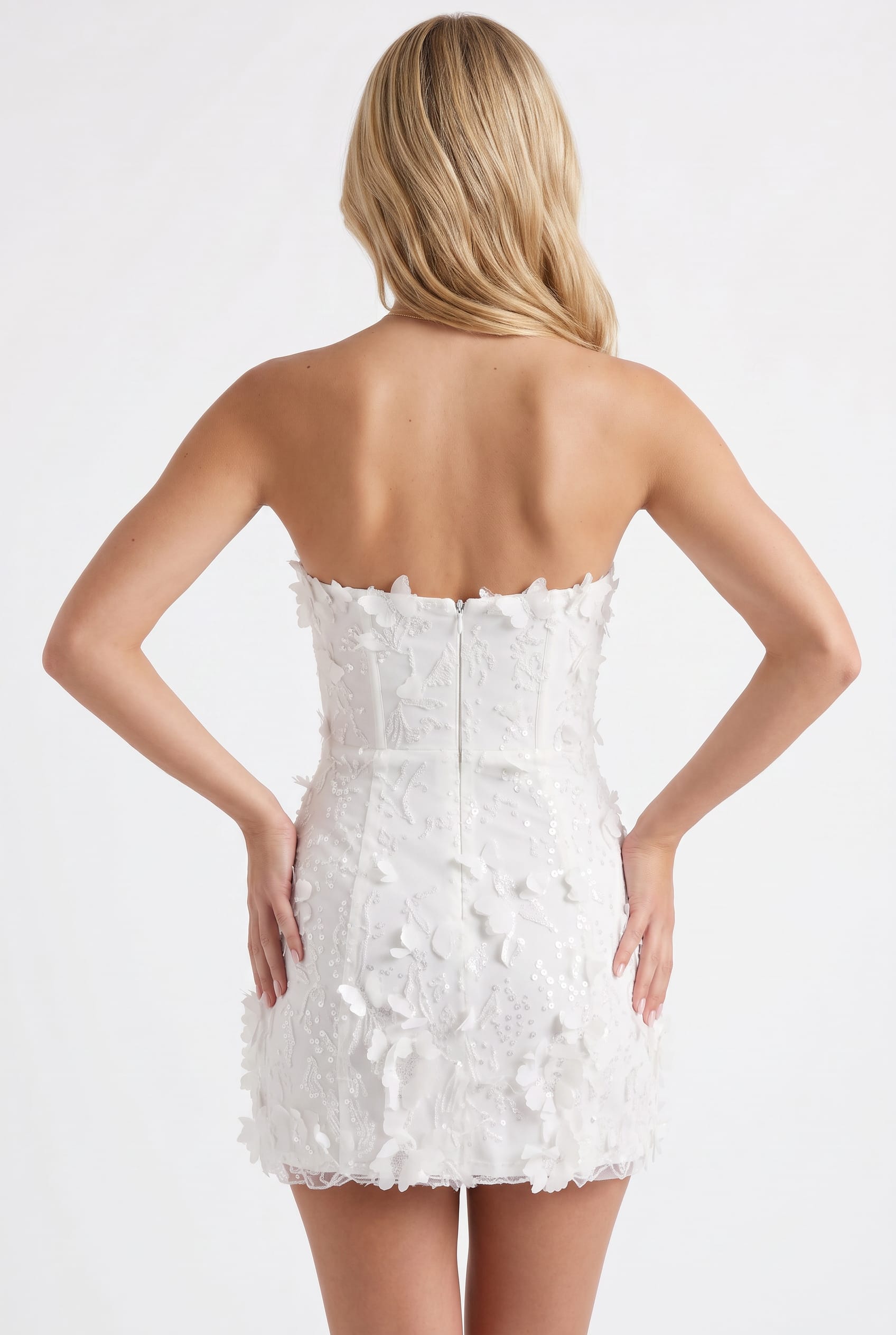 White Embellished Floral Bustier Mini Dress