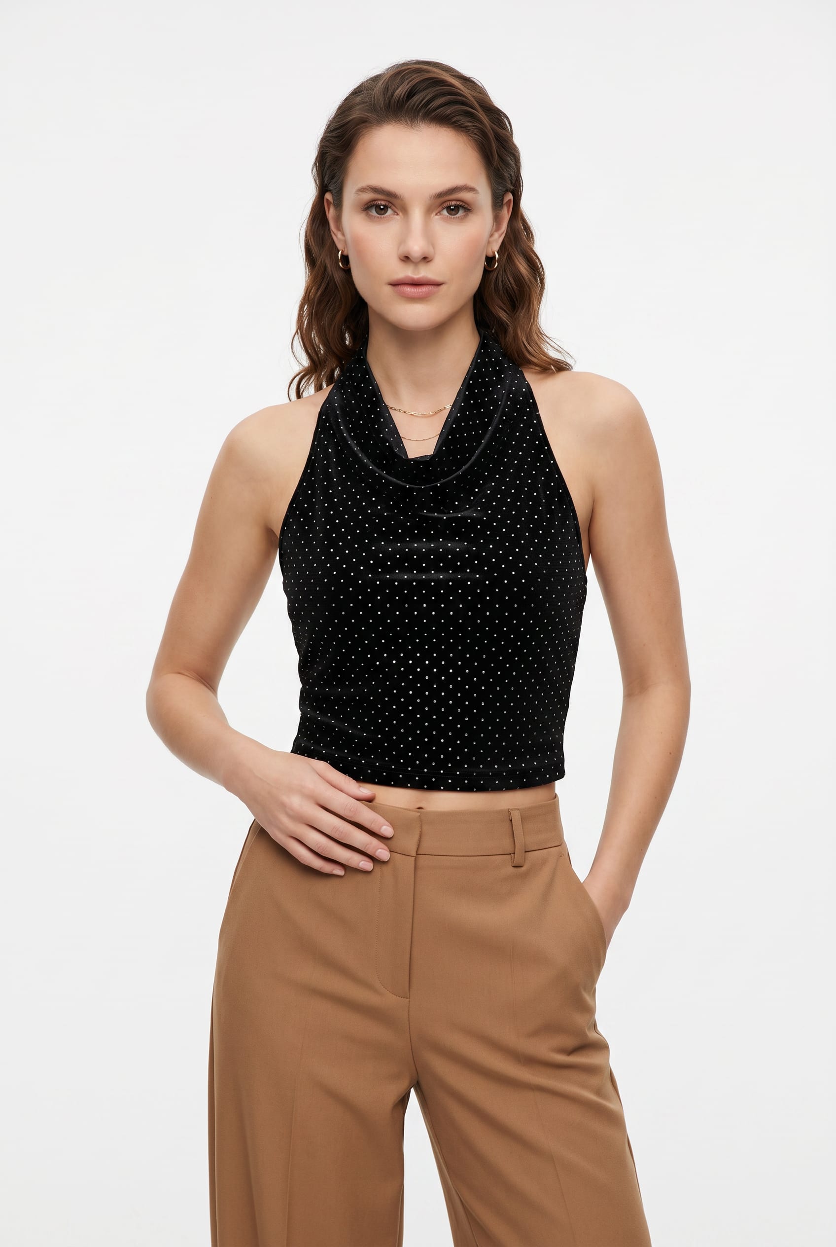Black Polka Dot Halter Neck Top