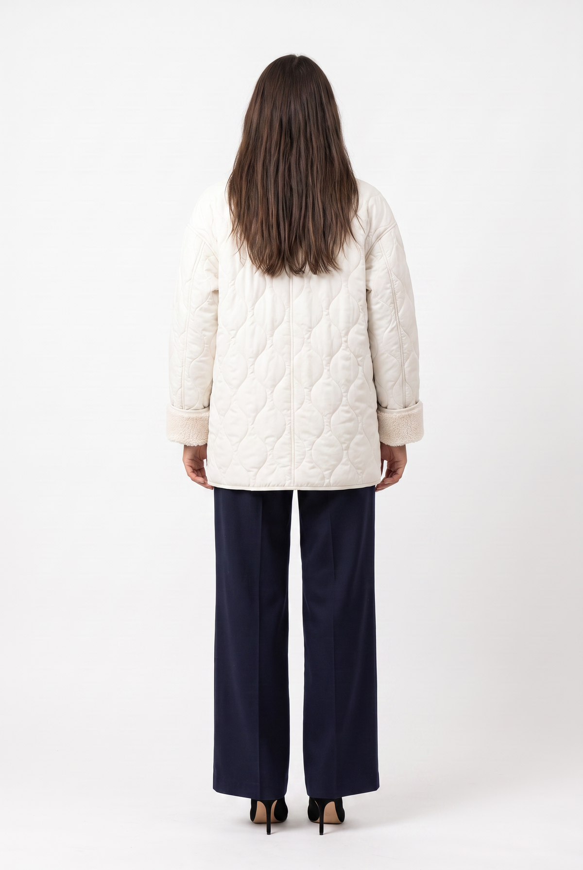 Cream Quilted Sherpa Cuff Jacket