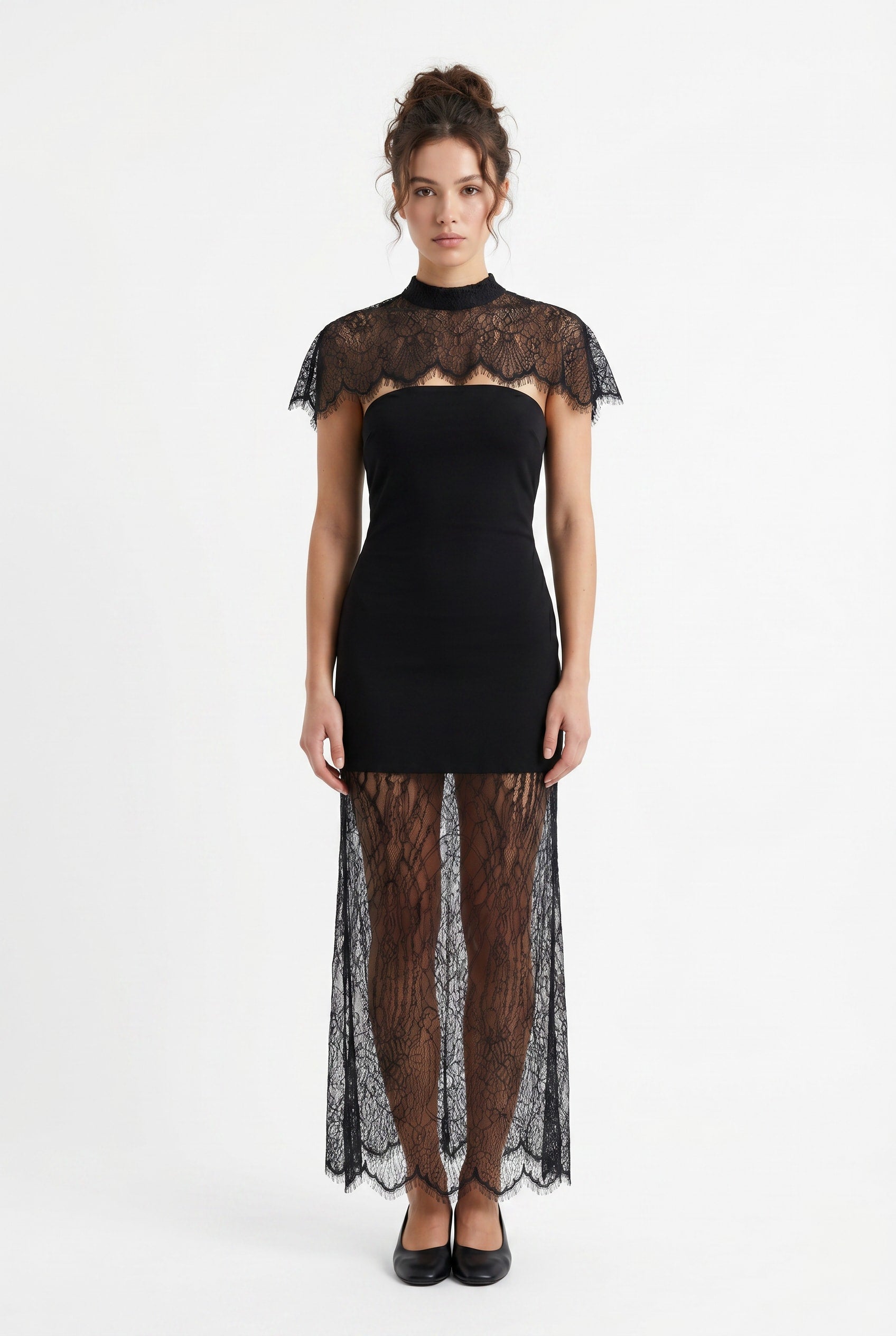 Black Lace Overlay Maxi Dress