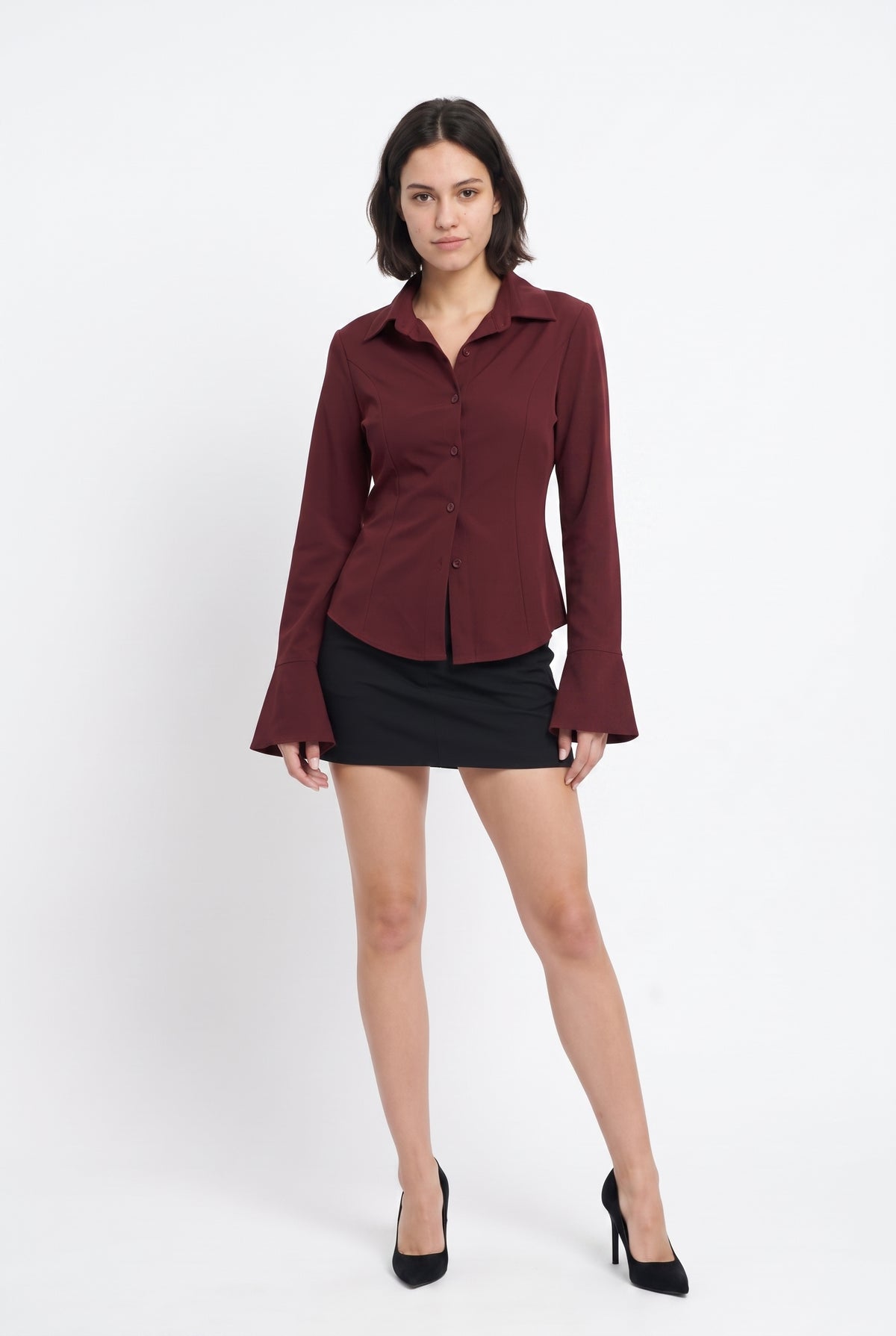 Burgundy Corset Back Bell Shirt