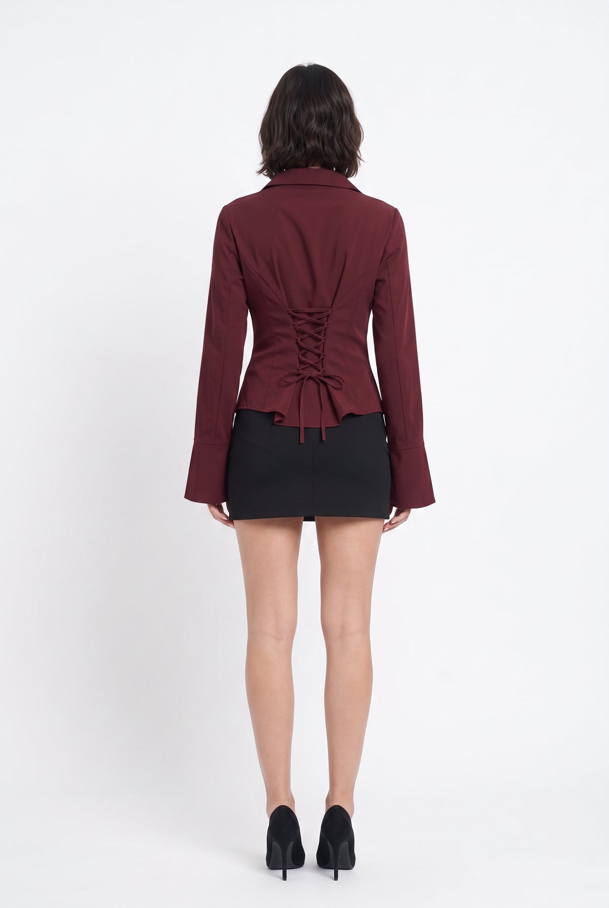 Burgundy Corset Back Bell Shirt