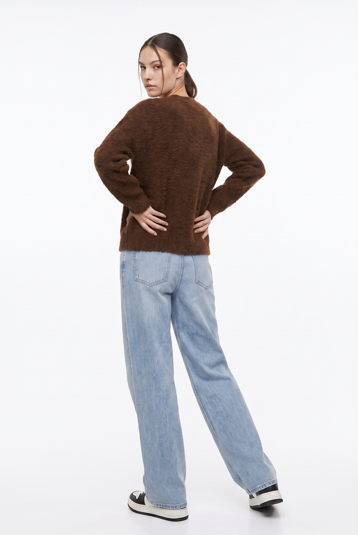 Brown Fuzzy Cat Graphic Sweater