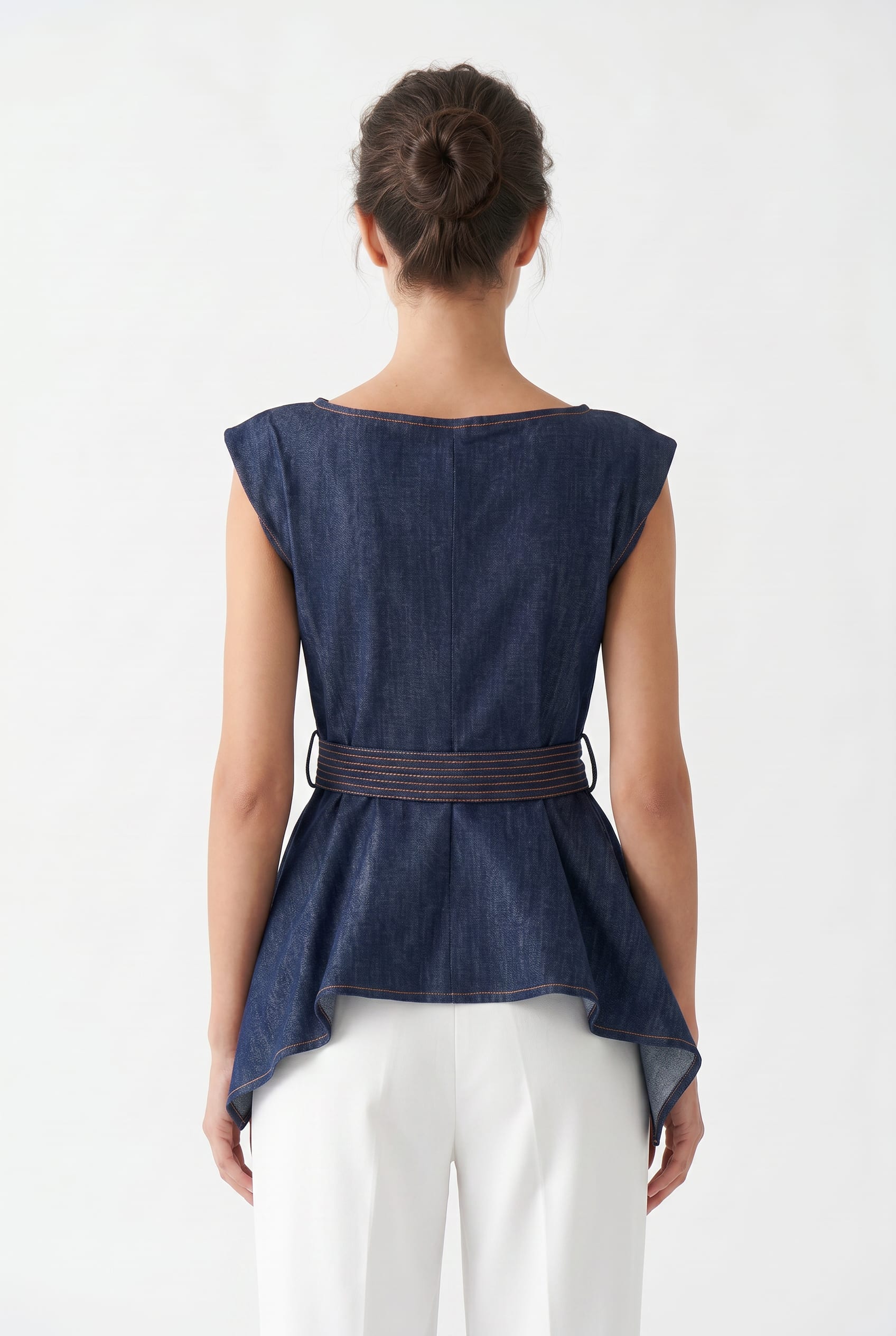 Dark Denim Belted Peplum Top