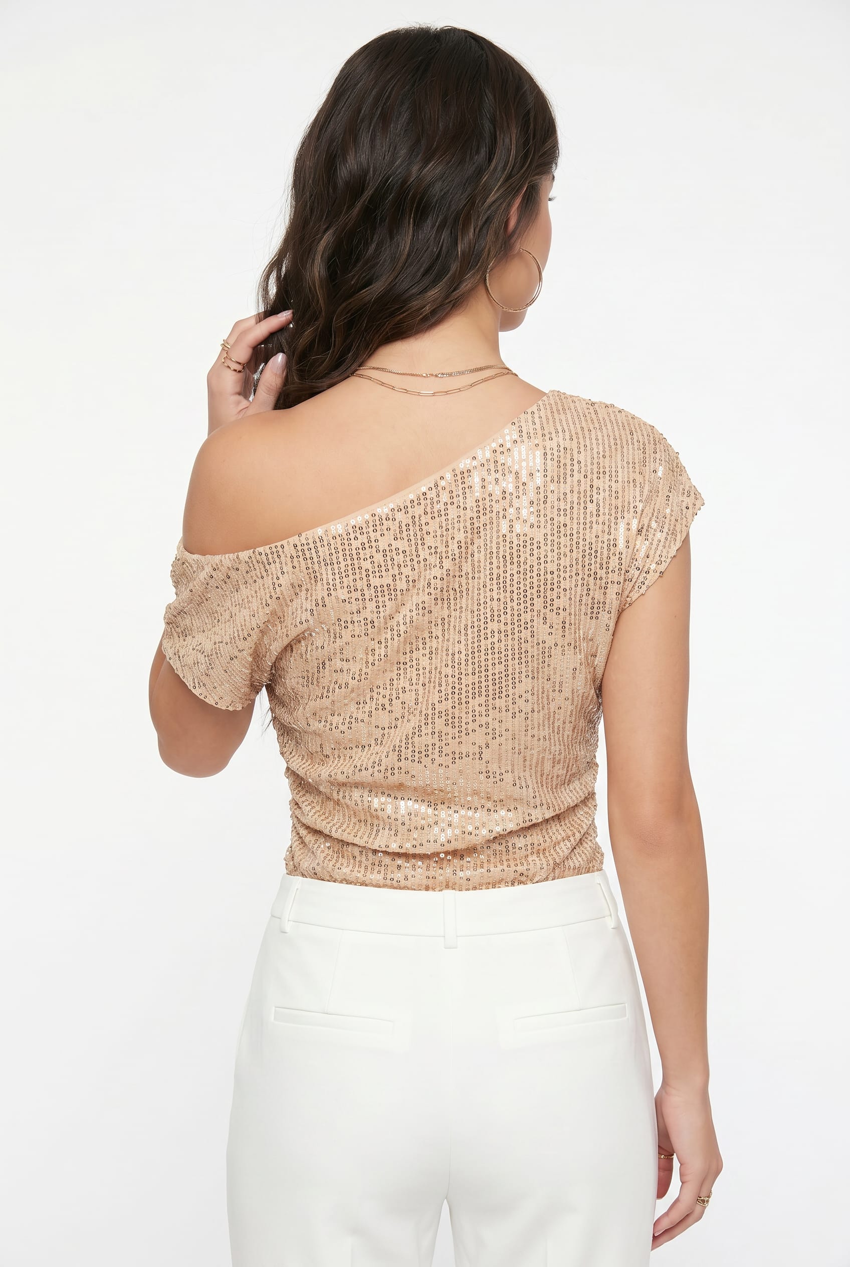 Champagne Sequin Off-Shoulder Dolman Top