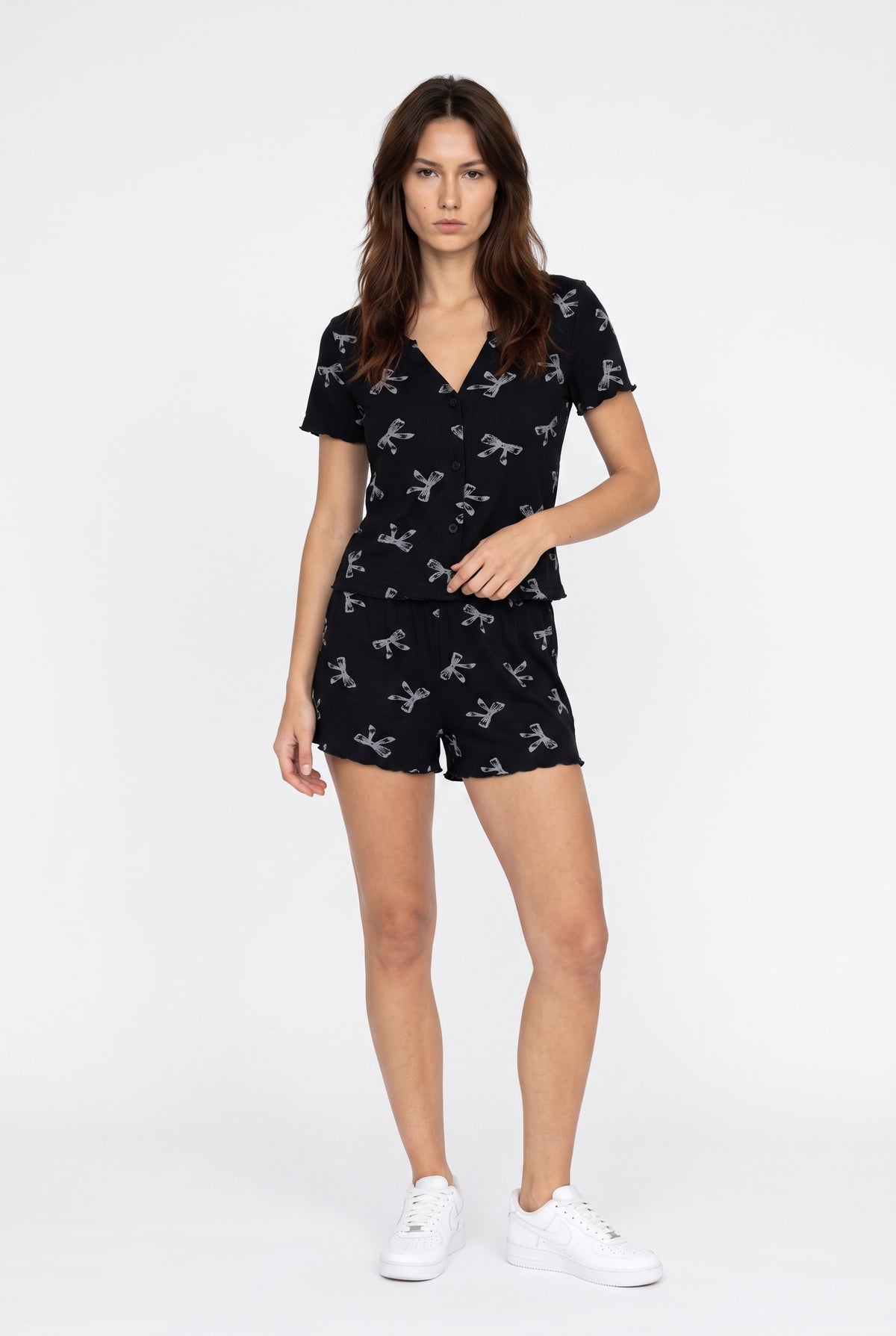 Black Bow Print Sleepwear Set