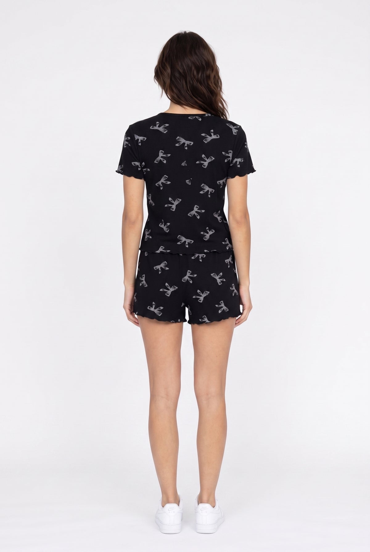 Black Bow Print Sleepwear Set