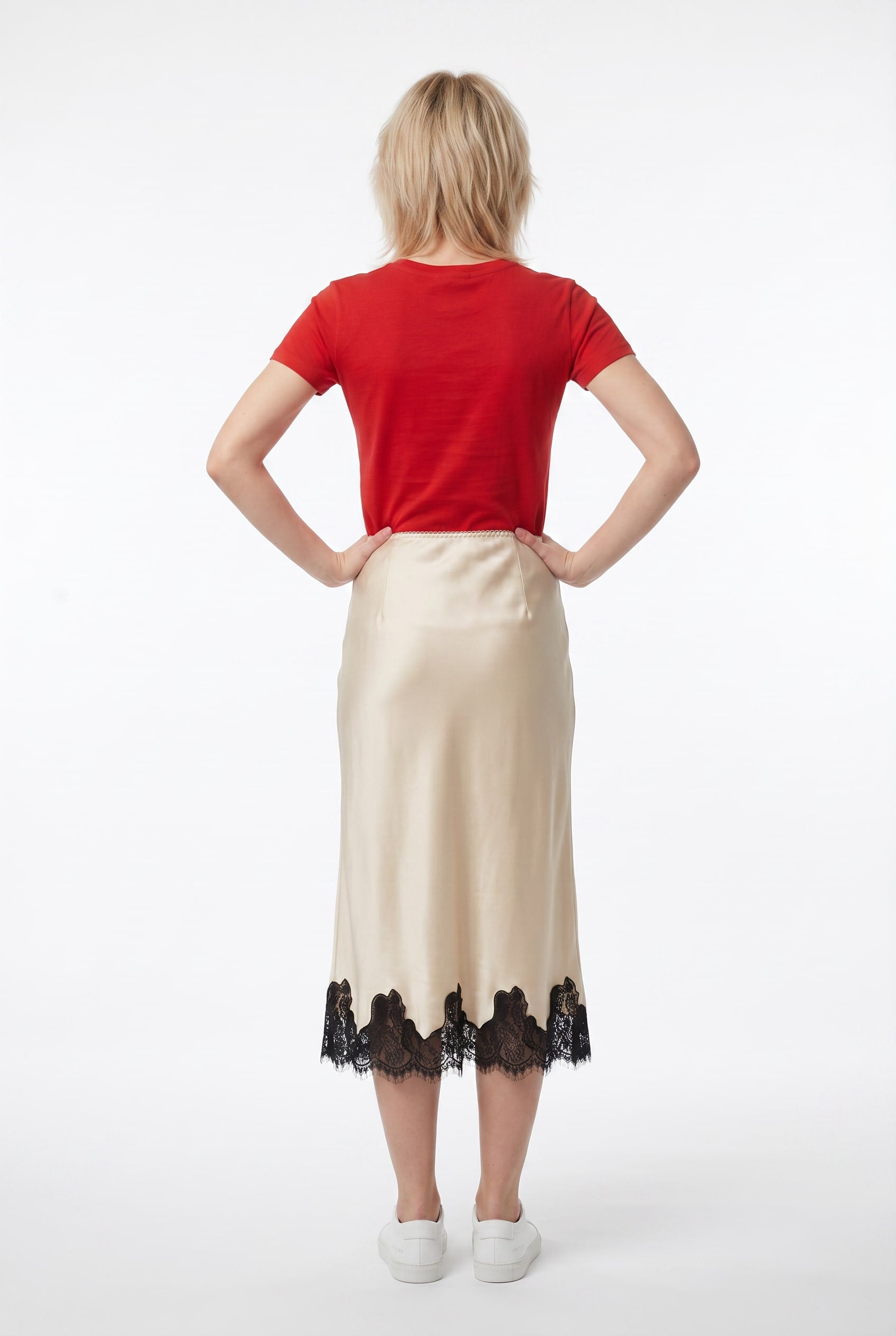 Champagne Satin Midi Slip Skirt