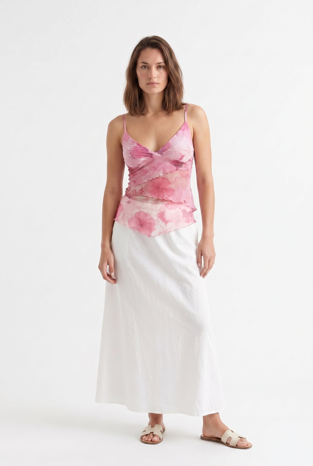 Pink Floral Mesh Camisole Top
