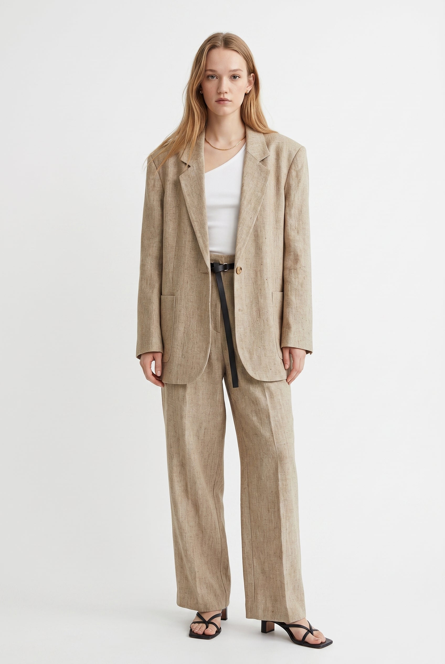 Natural Linen Tailored Blazer and Trouser Set