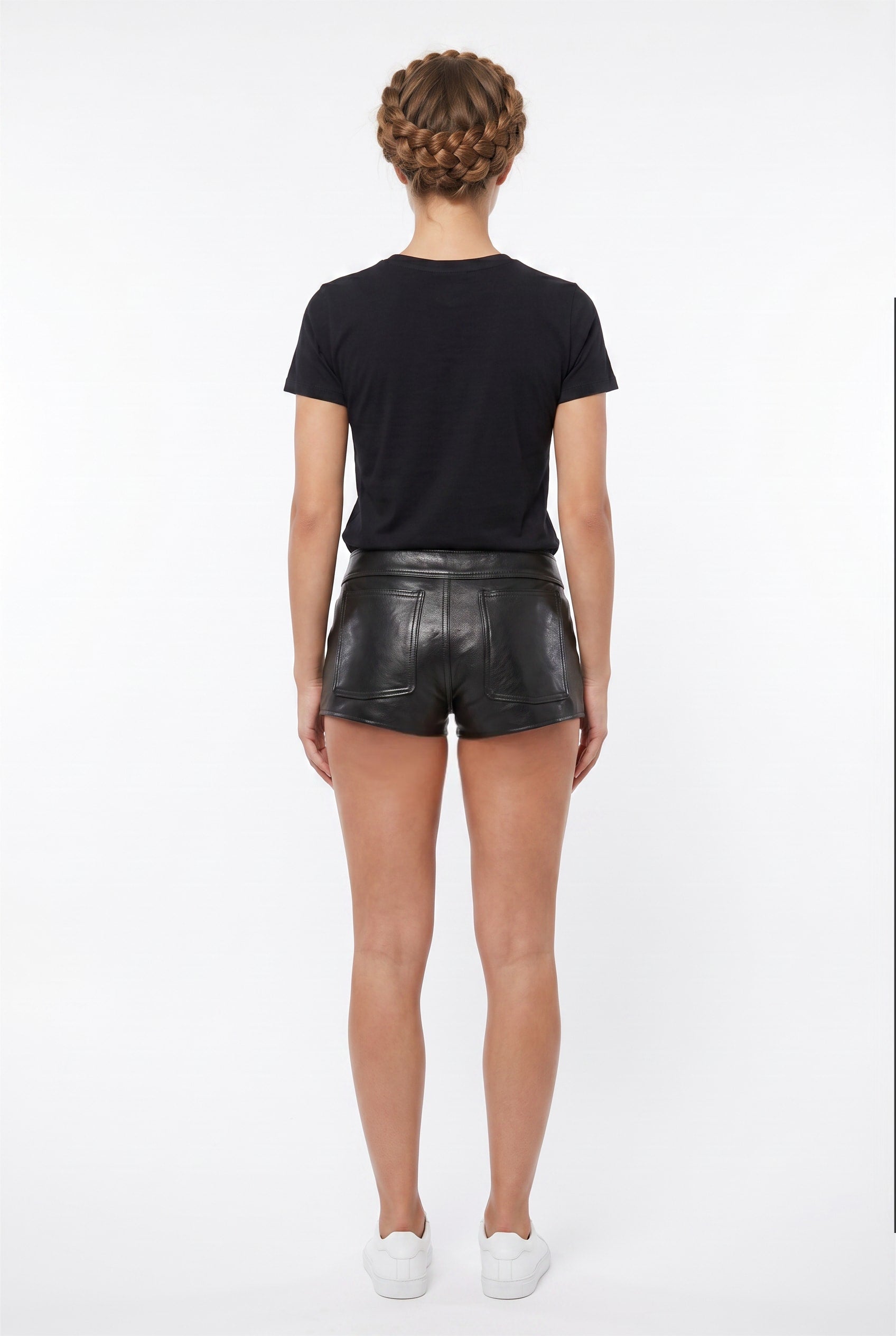 Black Leather Zip Detail Hot Pants