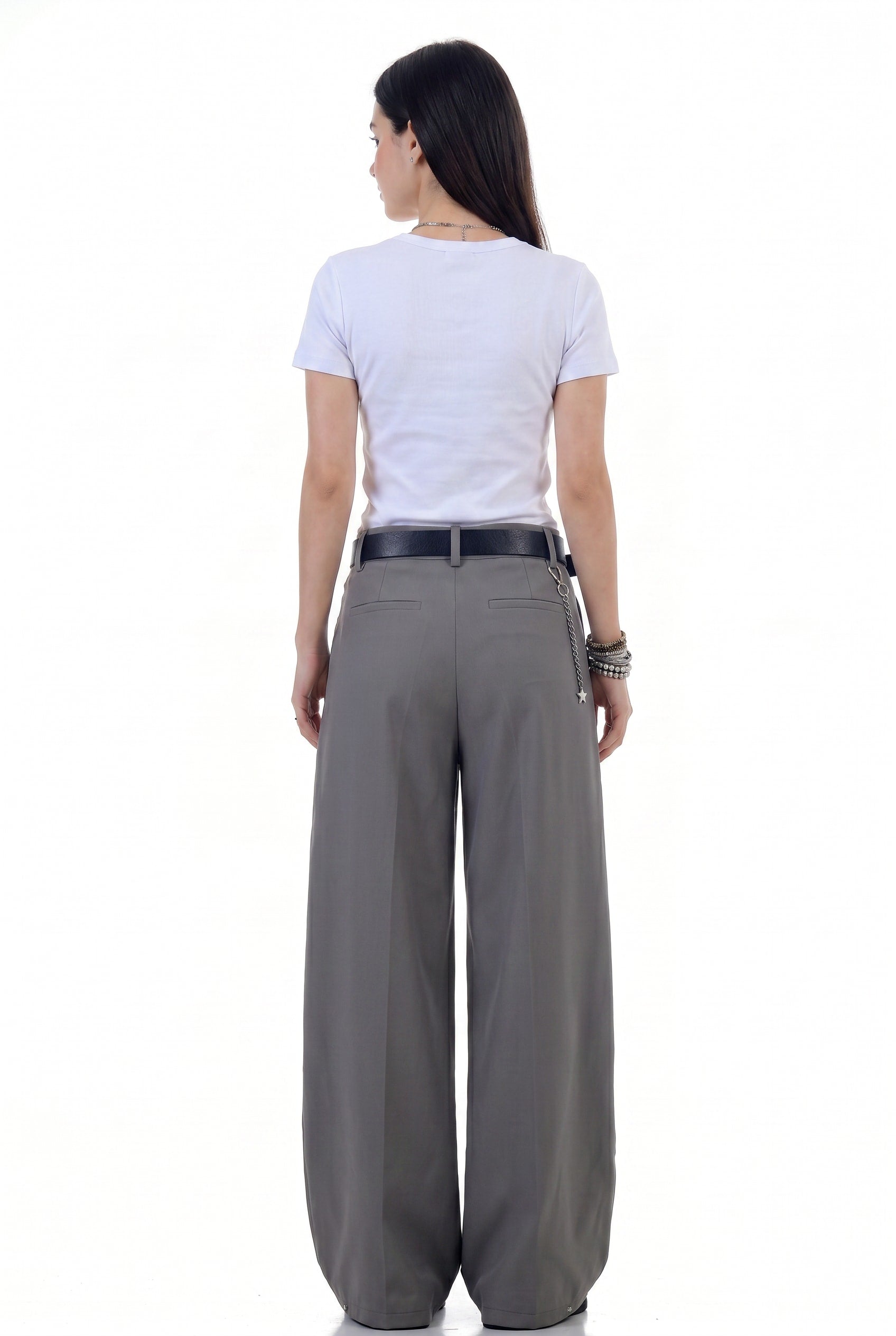 Grey Wide Leg Tailored Trousers