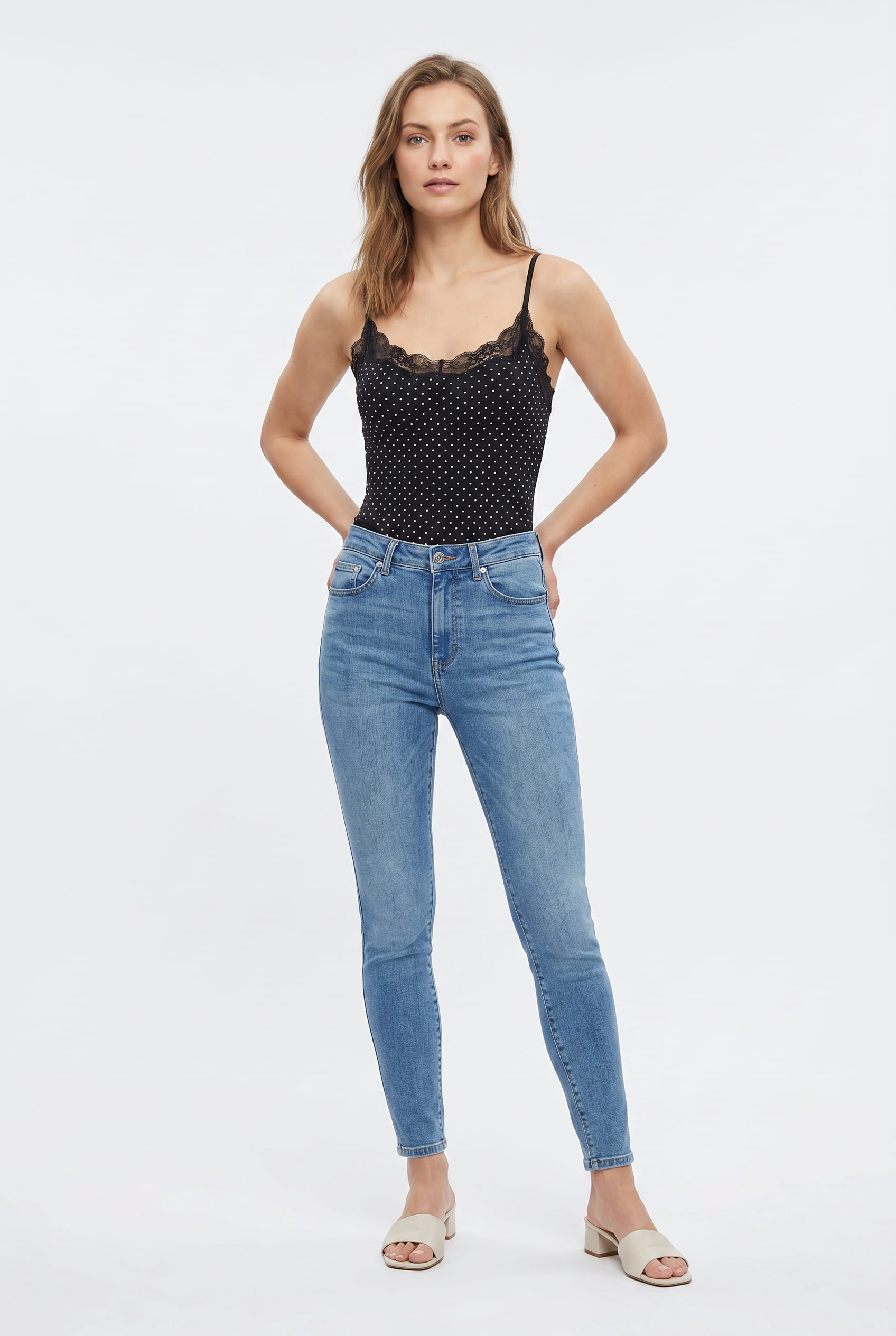 Black Polka Dot Lace Trim Camisole