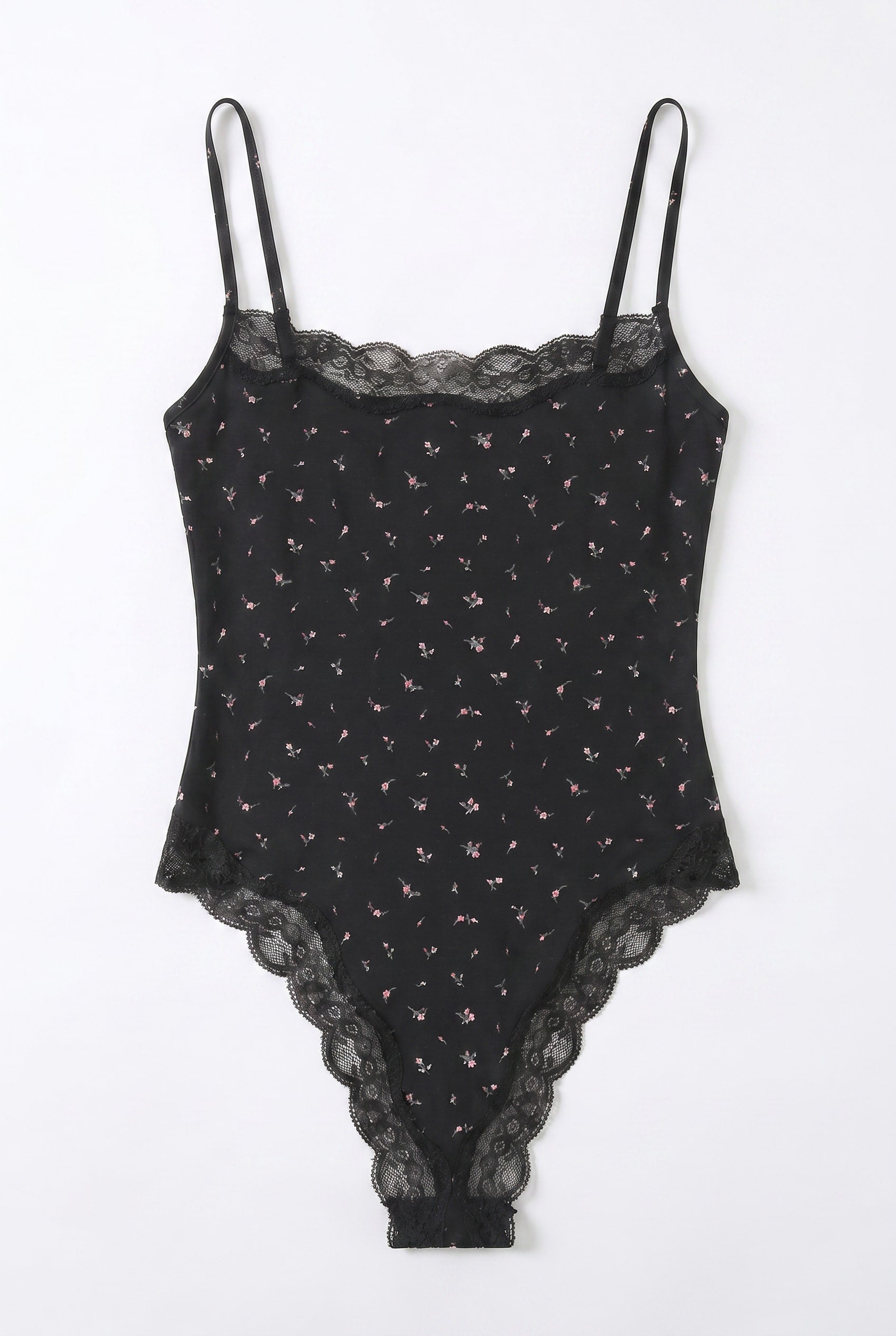Black Floral Print Lace Trim Camisole