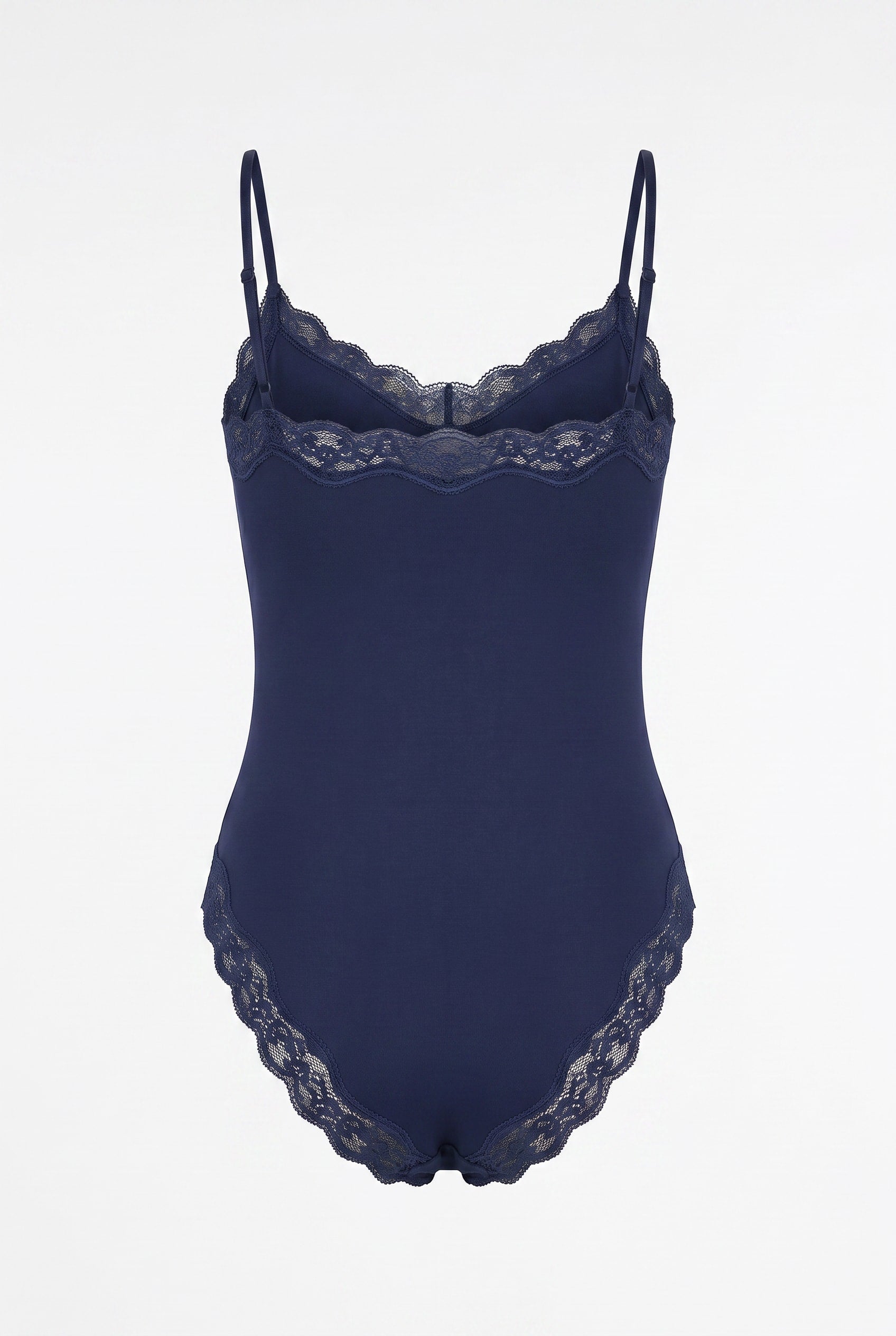Navy Lace Trim Stretch Bodysuit