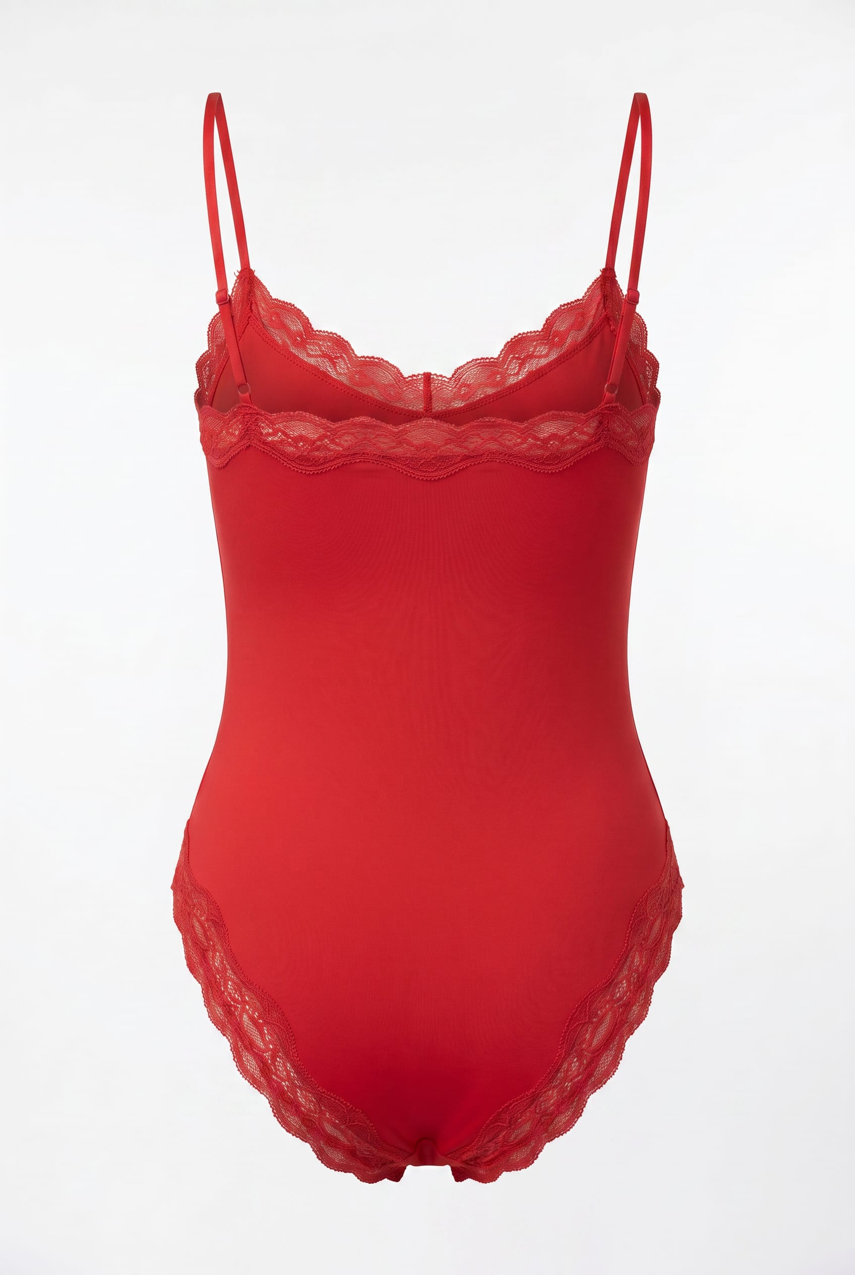 Red Lace Trim Cami Bodysuit