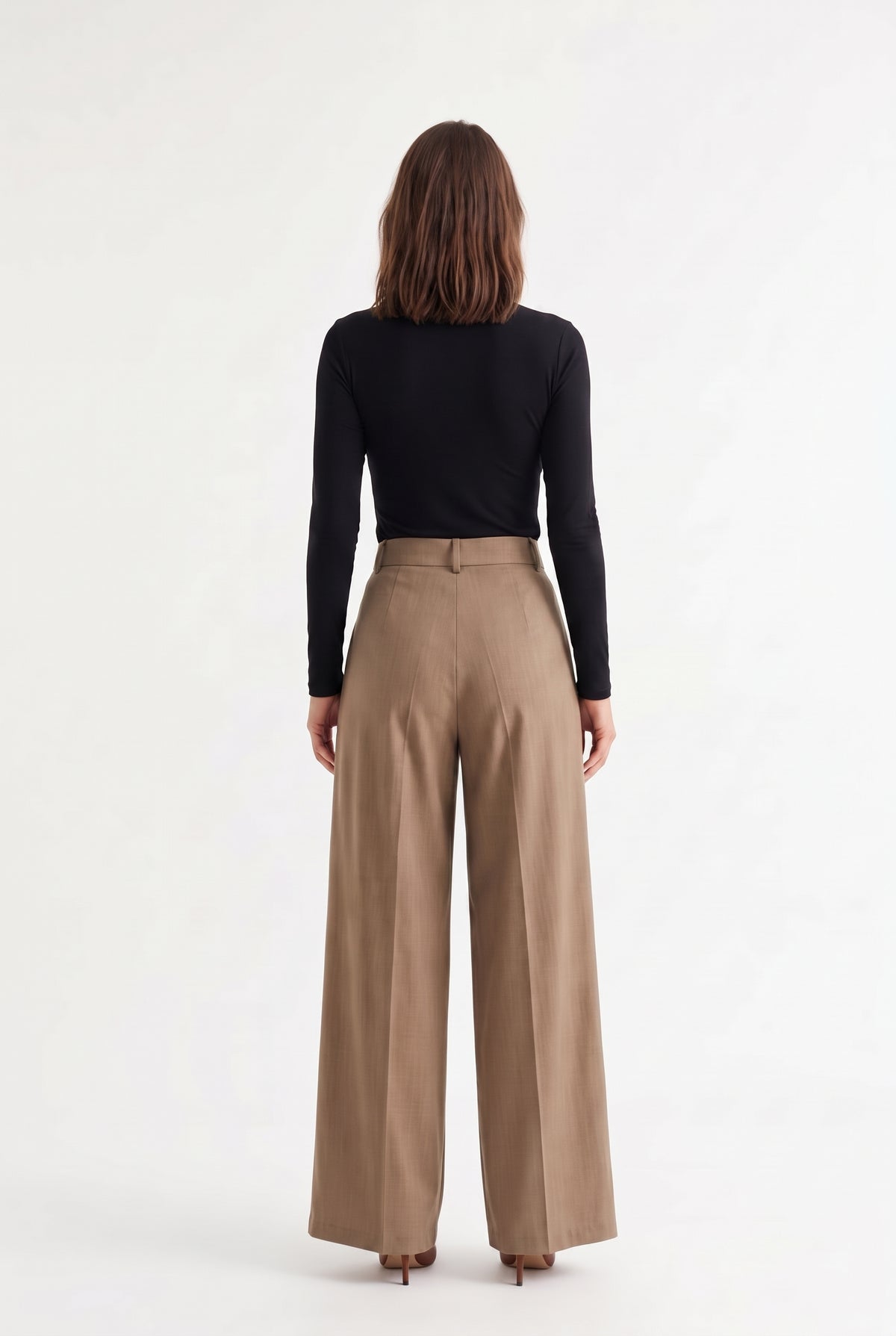 Mocha Wide Leg Pleated Trousers