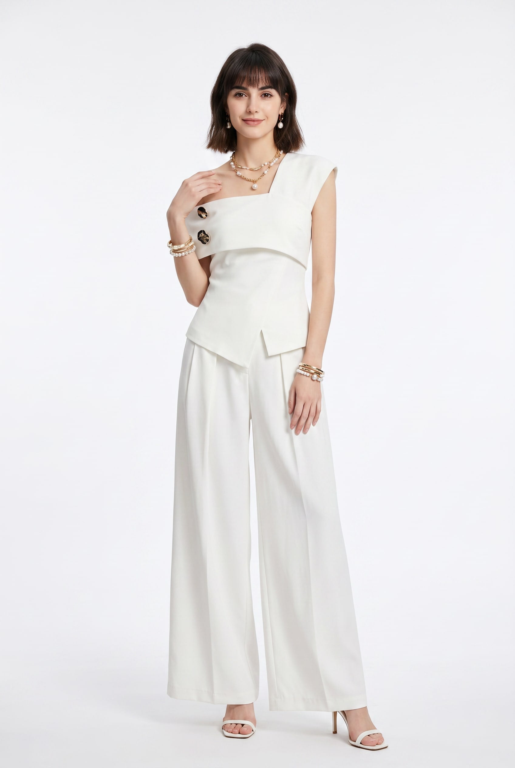 Ivory Asymmetric Top Wide Leg Co-ord