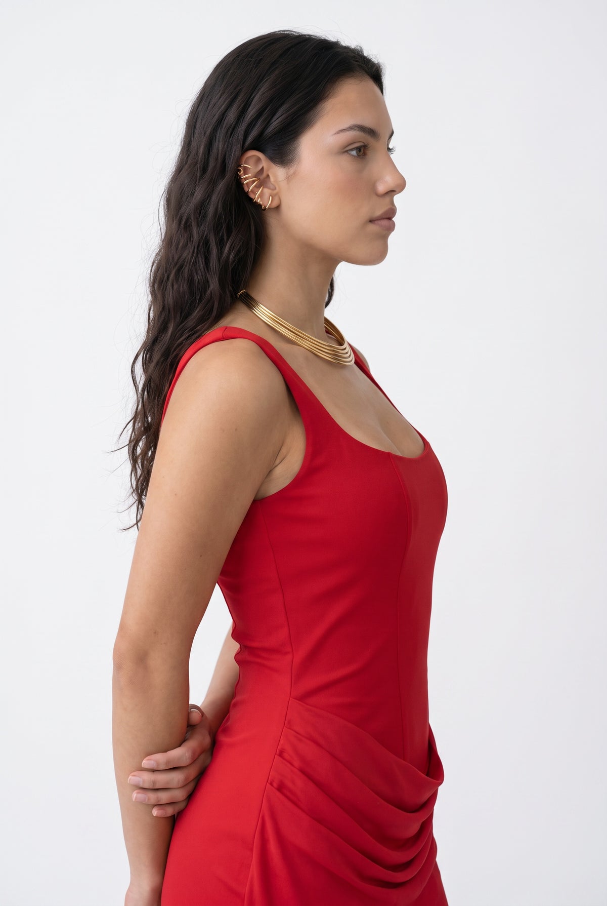 Red Corset Draped Mini Dress