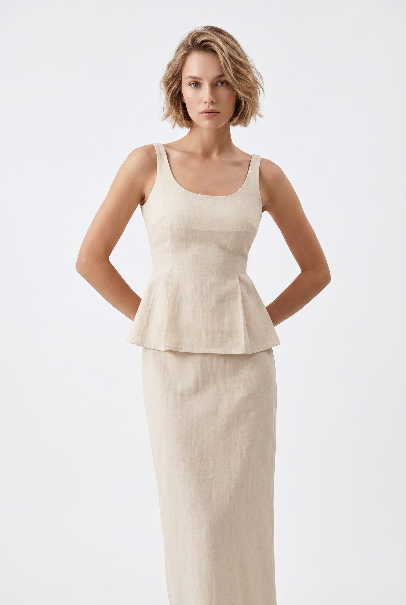 Natural Linen Peplum Top Skirt Co-ord