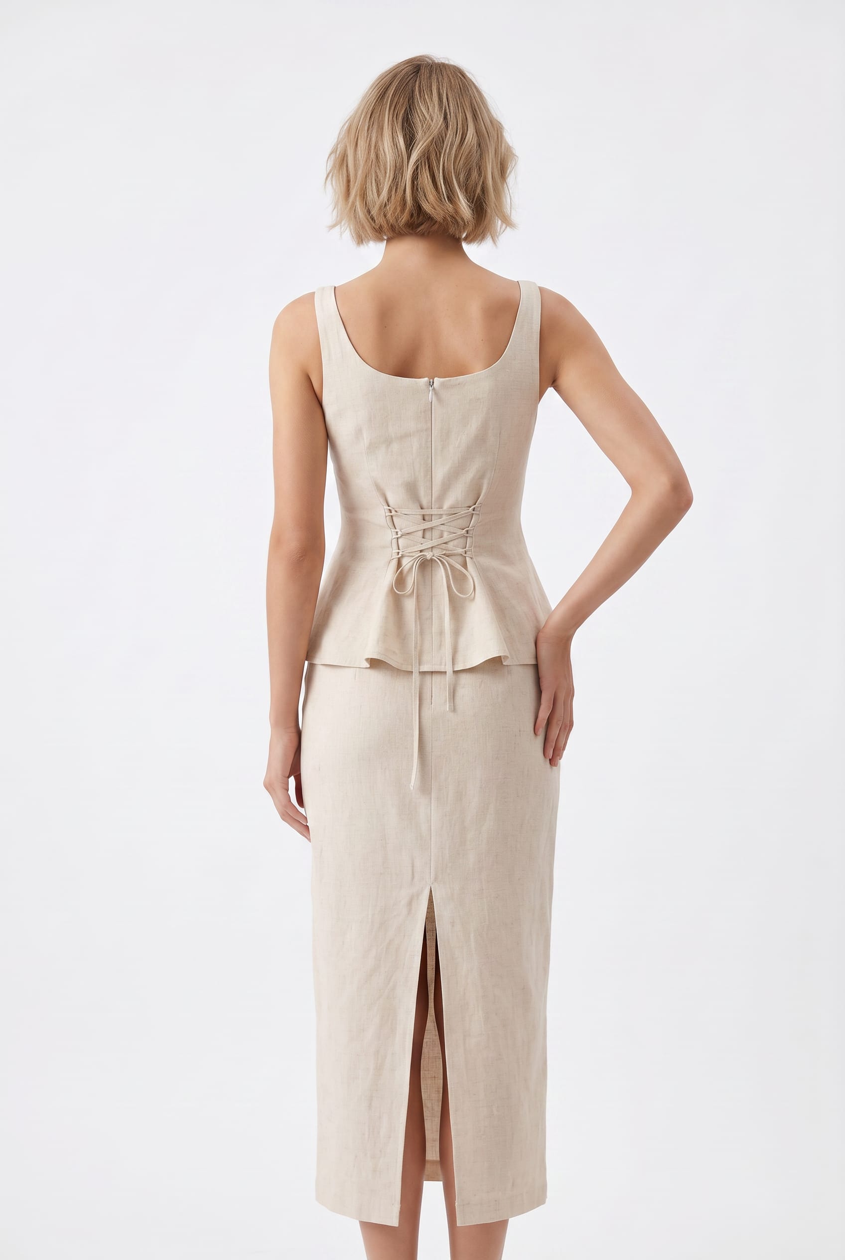 Natural Linen Peplum Top Skirt Co-ord