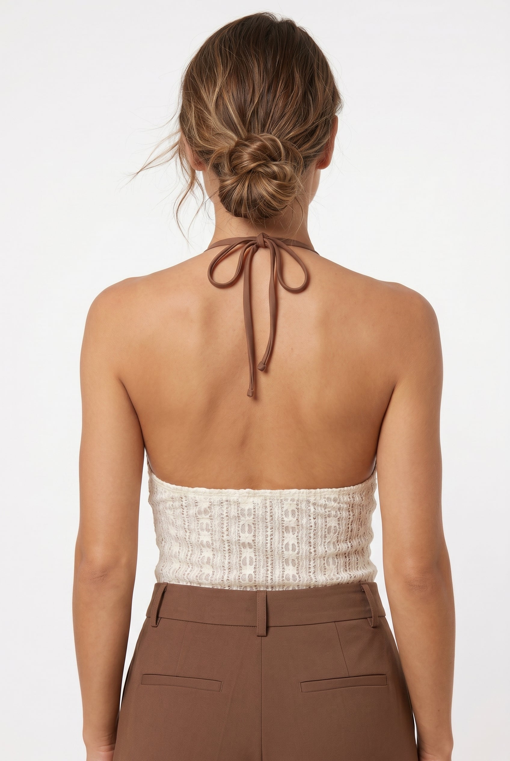 Cream Lace Halter Co-ord Top