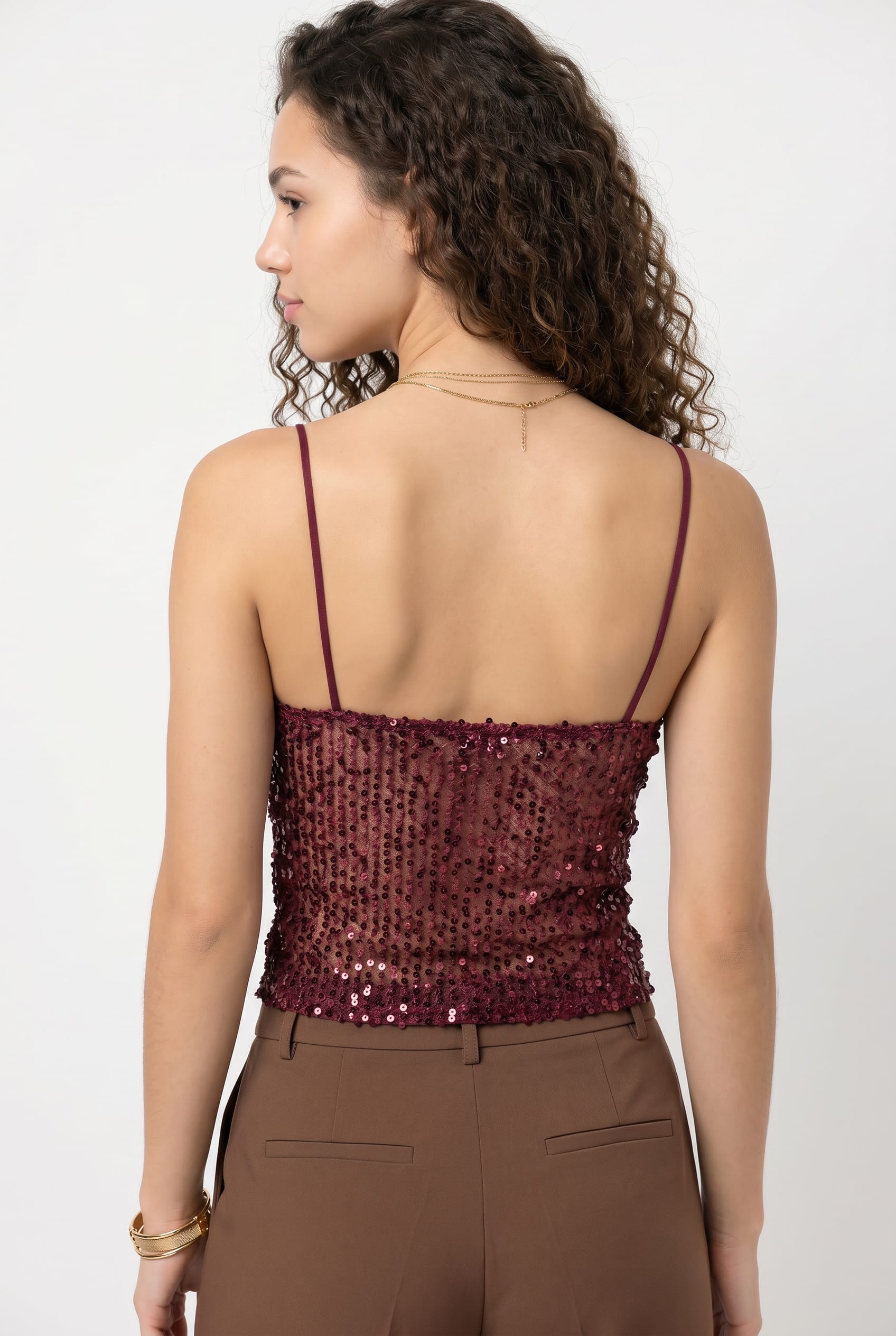 Burgundy Sequin Bustier Cami Top