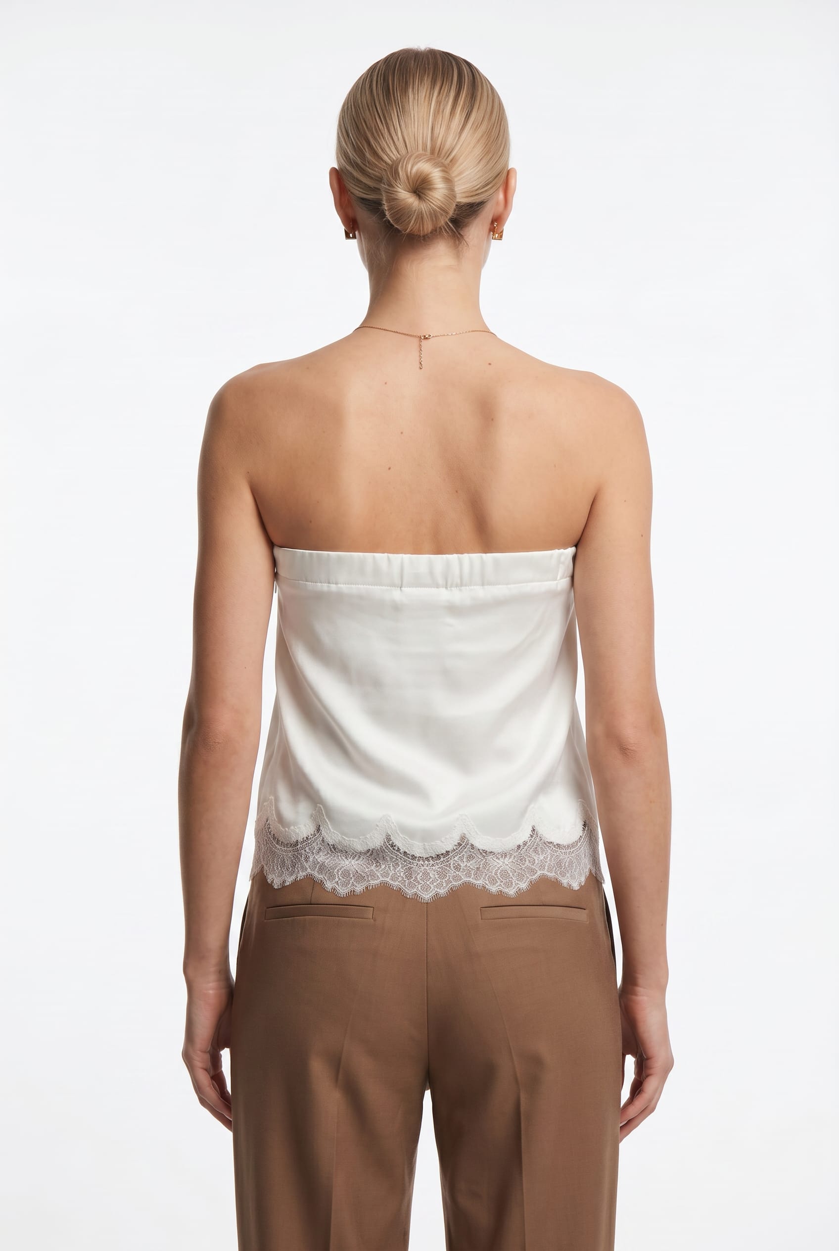 Ivory Silk Lace-Trim Tube Top