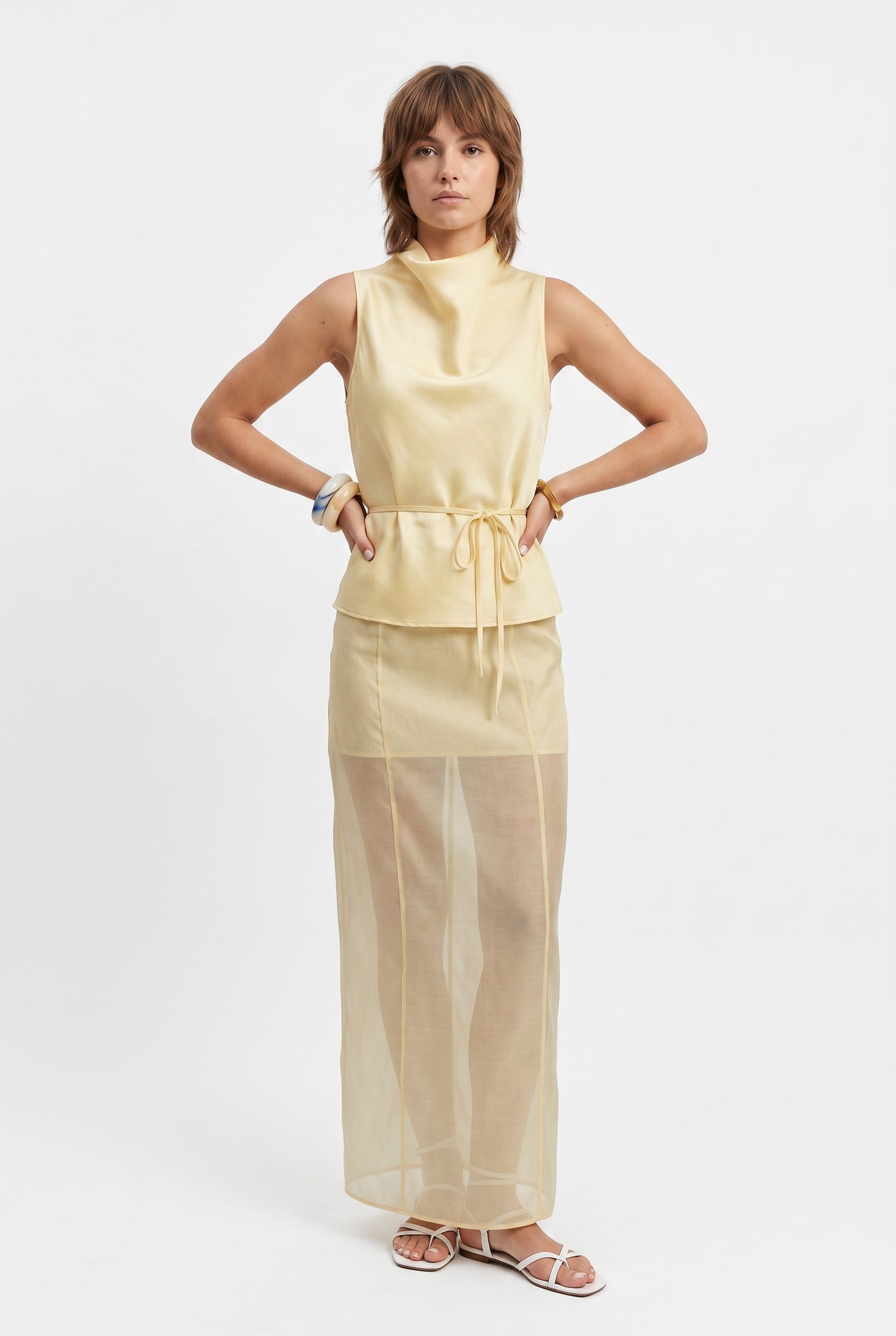 Butter Yellow Satin Co-ord Set
